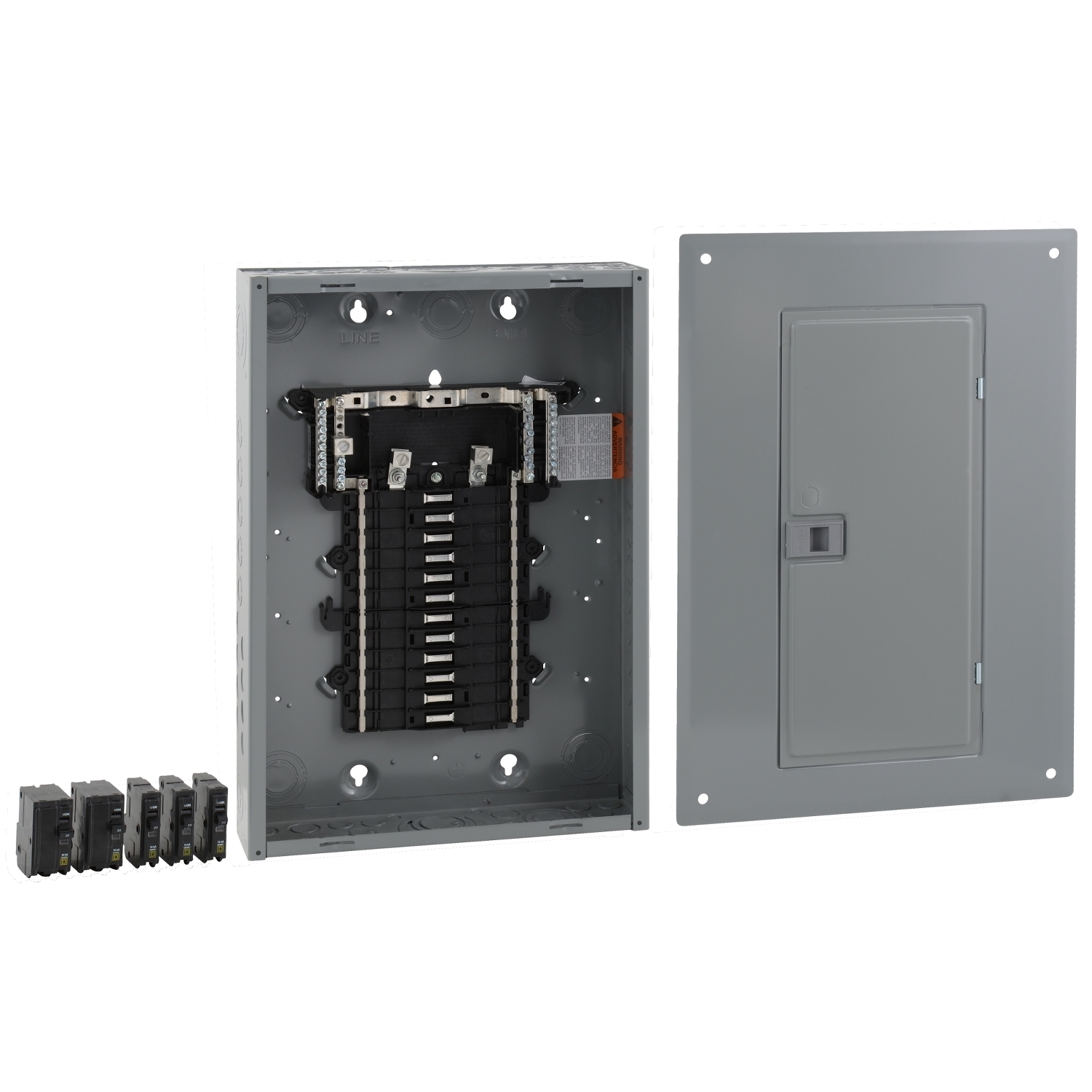 Load center, QO, 1 phase, 24 spaces, 24 circuits, 125A convertible main lugs, PoN, NEMA1, gnd bar, value pack