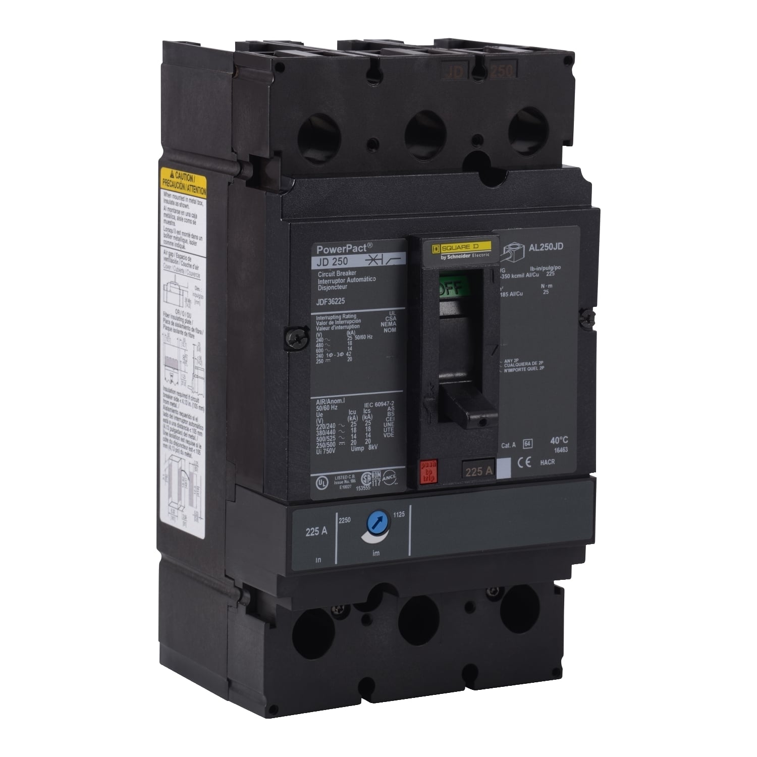 Circuit breaker, PowerPacT J, 200A, 3 pole, 600VAC, 14kA, busbar, thermal magnetic, 80%