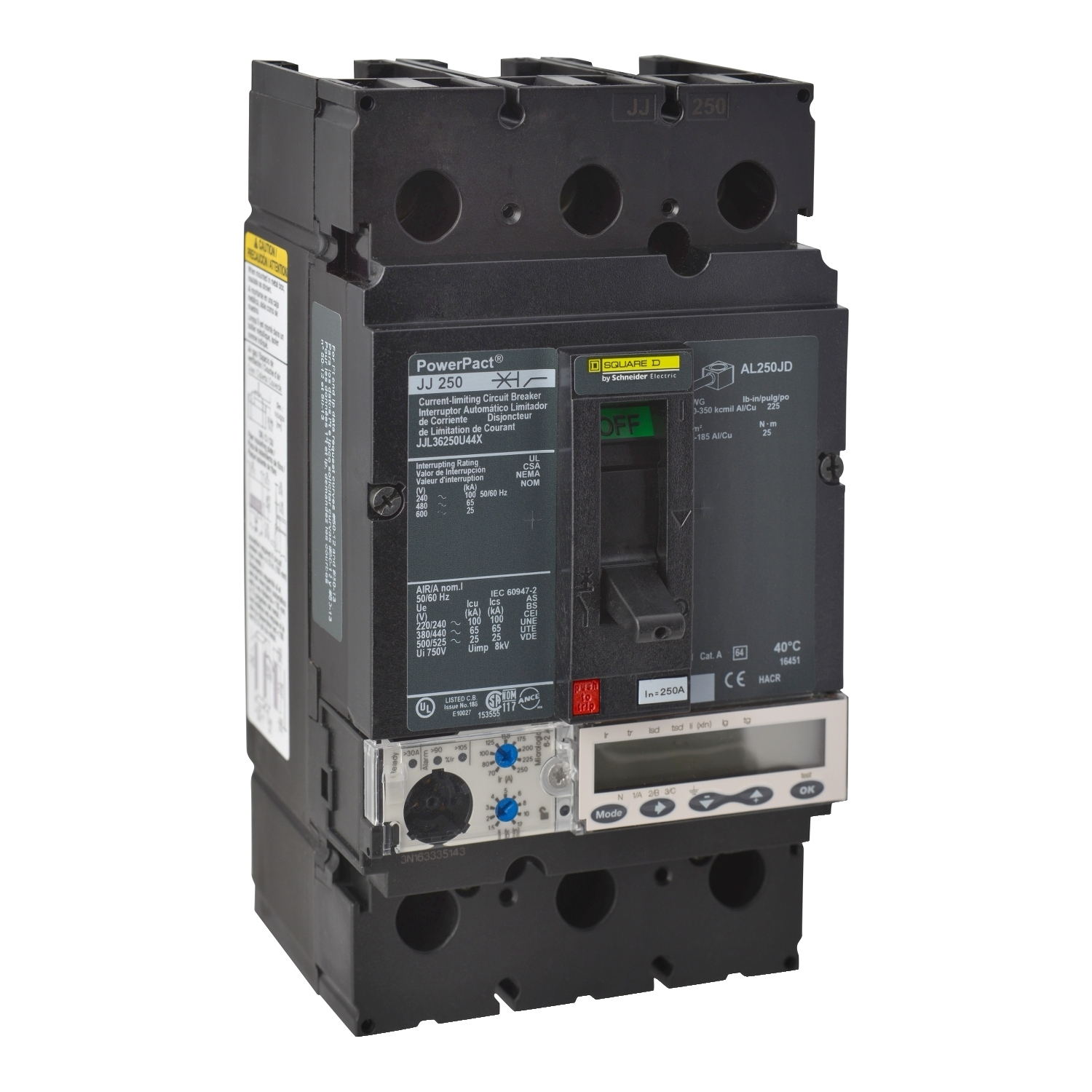 JJL36250U44X Molded Case Circuit Breaker, 250 Amp, 3 Pole, 600V