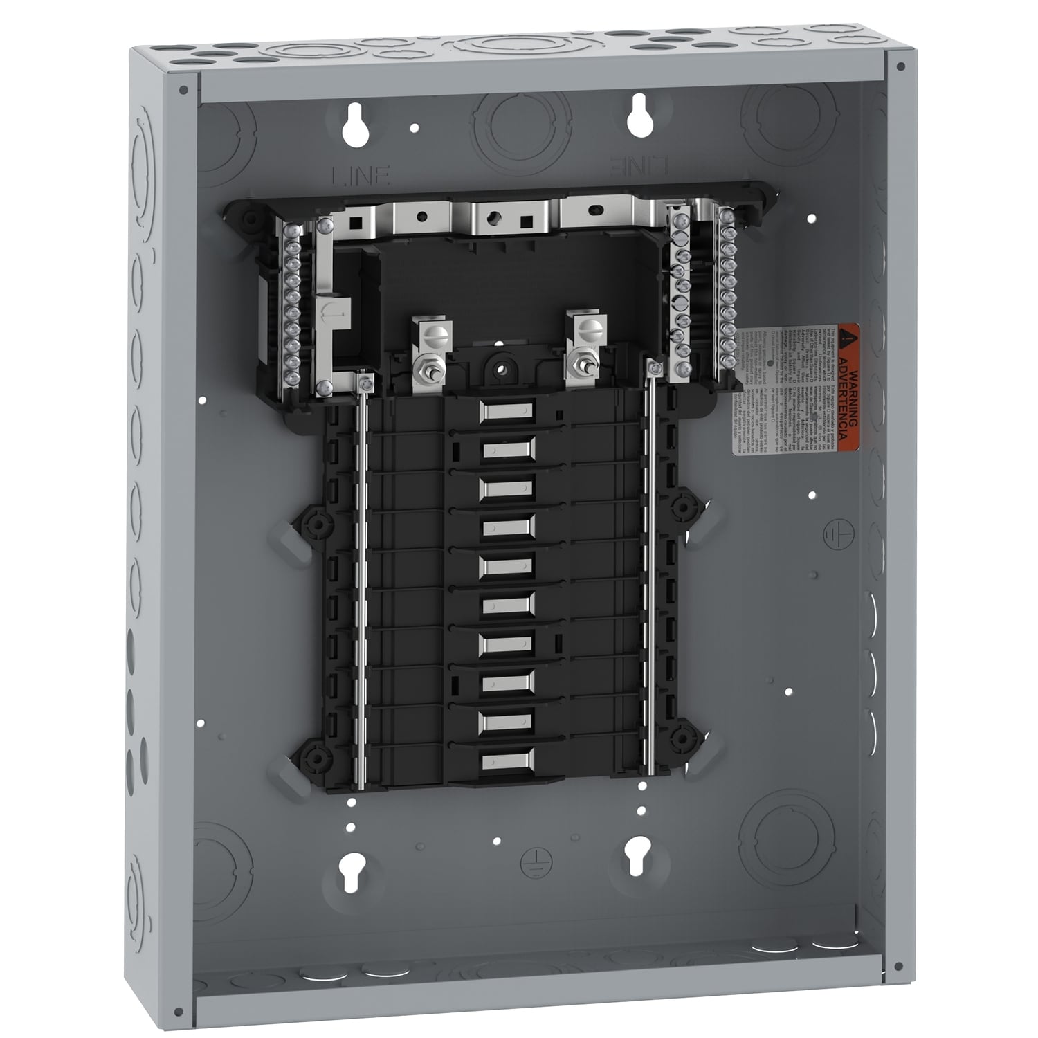 Load center, QO, 1 phase, 20 spaces, 24 circuits, 125A convertible main lugs, PoN, NEMA1, gnd bar