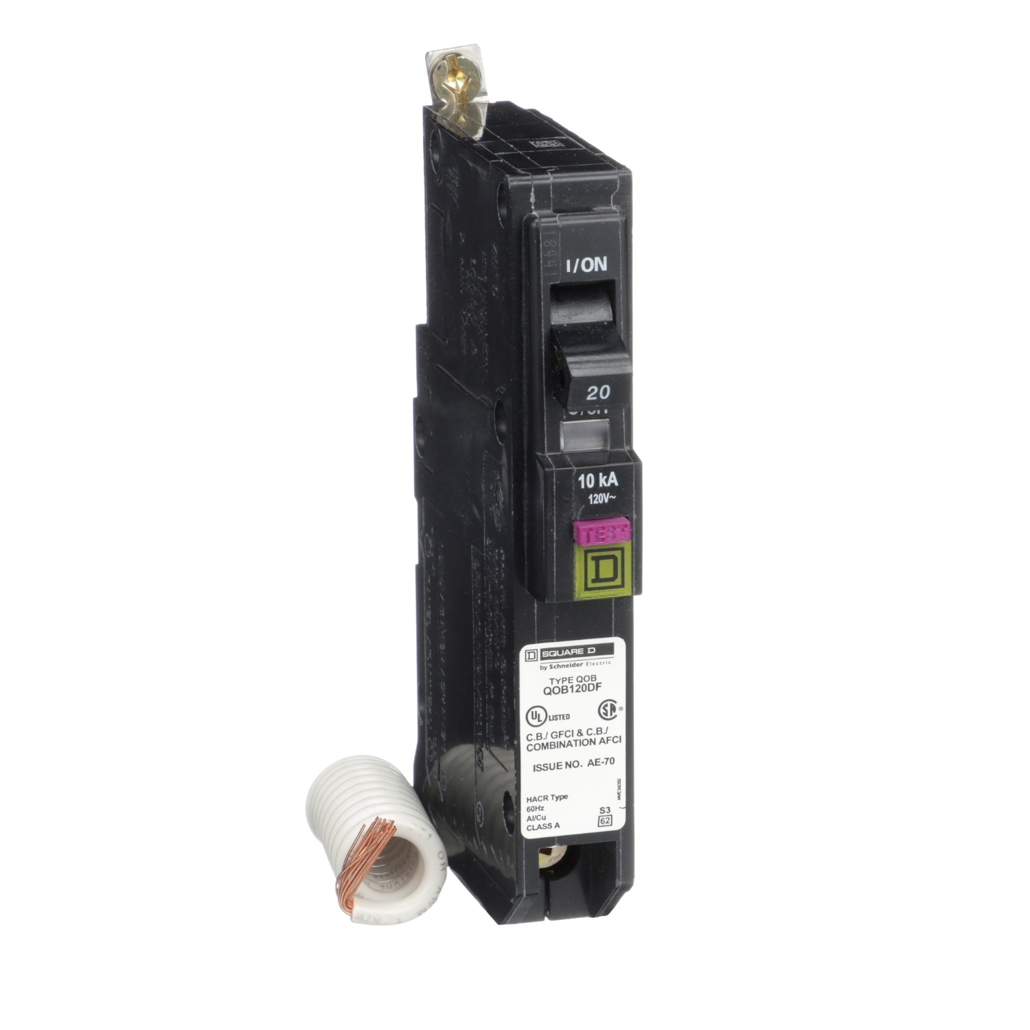 QOB120DF Miniature Circuit Breaker, 20 Amp, 1 Pole, 120V