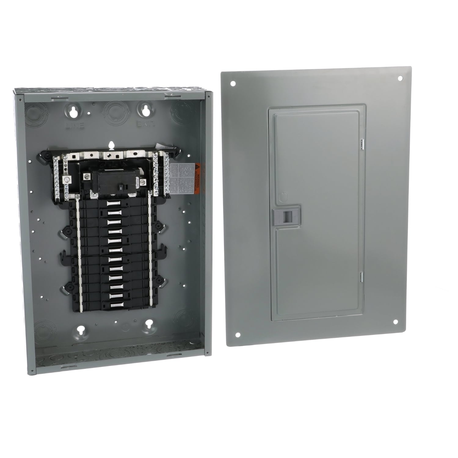 Load center, QO, 1 phase, 24 spaces, 34 circuits, 100A convertible main breaker, PoN, NEMA1, combo cover, value pack