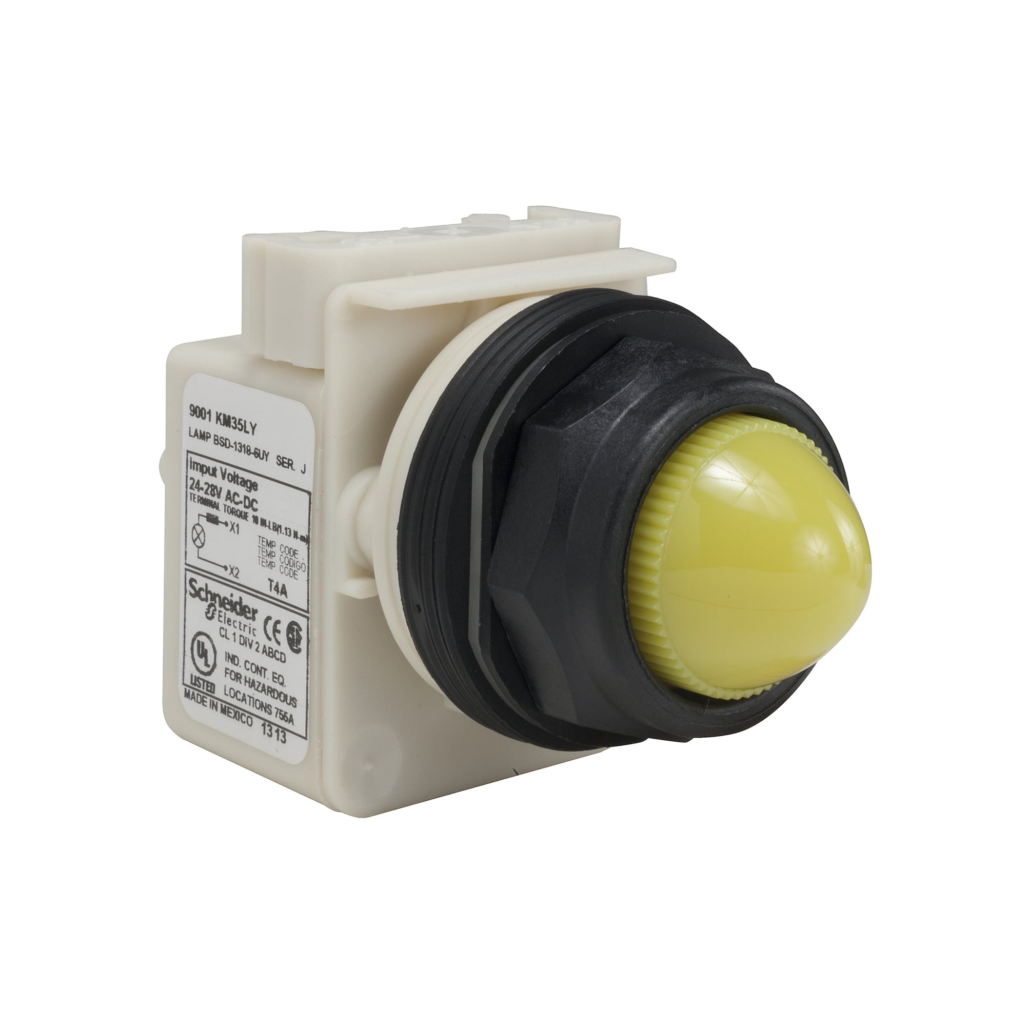 Pilot light, Harmony 9001SK, plastic, polycarbonate, domed, yellow, 30mm, LED yellow, 24-28V