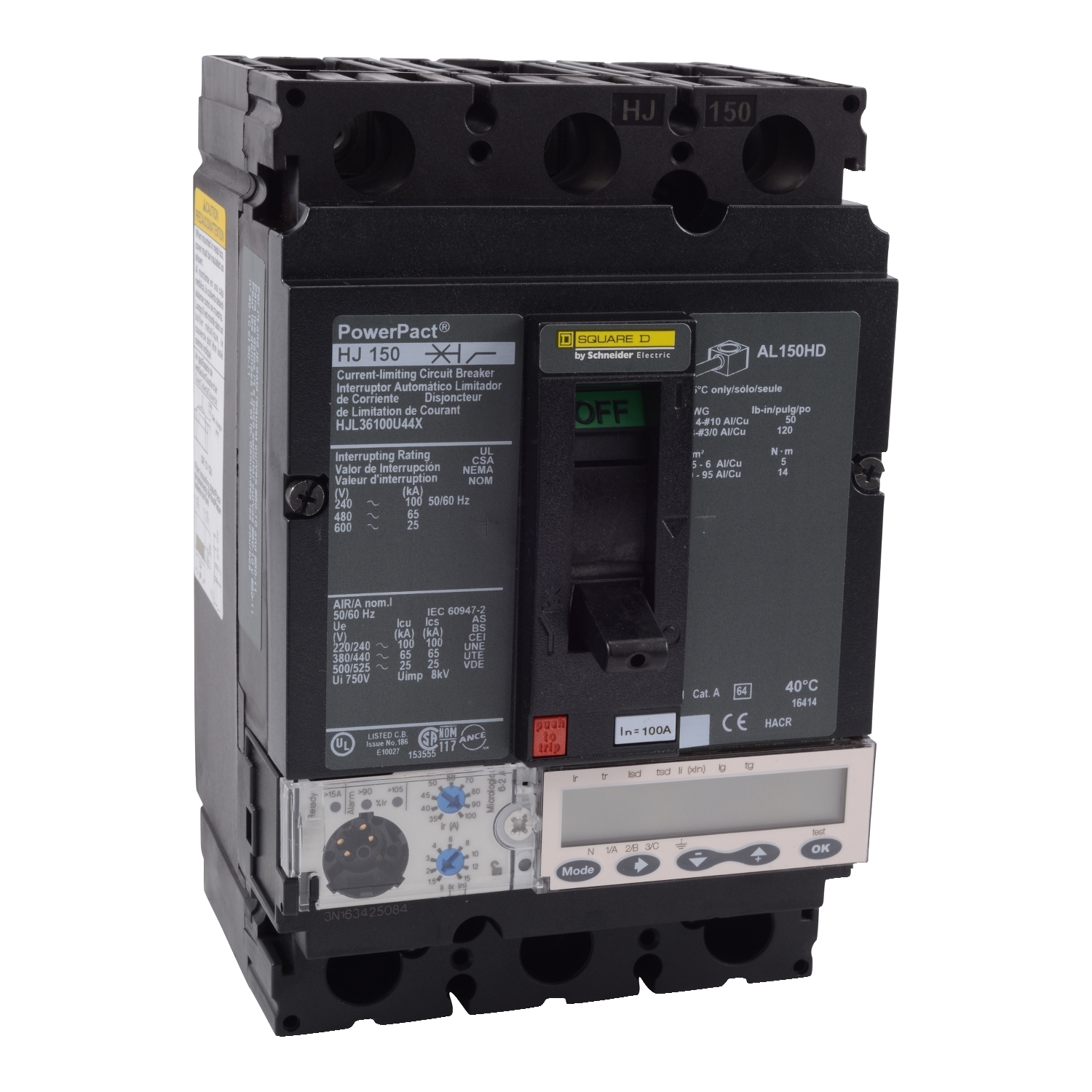HJL36100U44X Molded Case Circuit Breaker, 100 Amp, 3 Pole, 600V