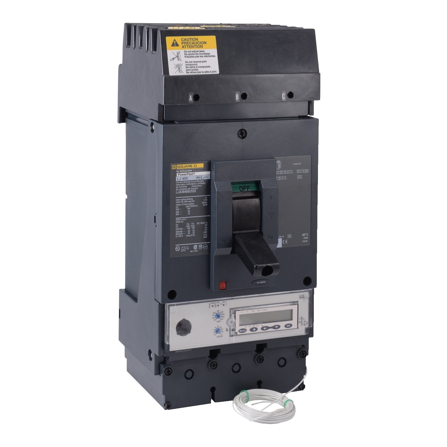 Circuit breaker, PowerPacT L, 600A, 3 pole, 600VAC, 25kA, I-Line, MicroLogic 5.3E, 80%, ABC
