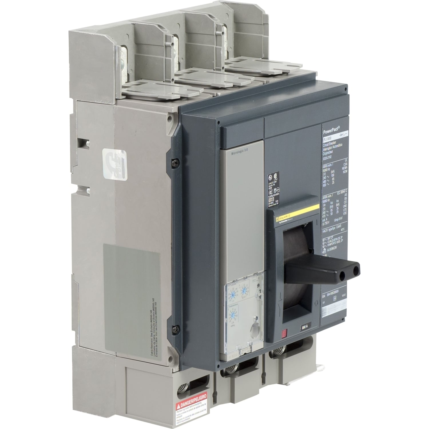 Circuit breaker, PowerPacT P, 800A, 3 pole, 600VAC, 25kA, lugs, Micrologic 5.0, 80%