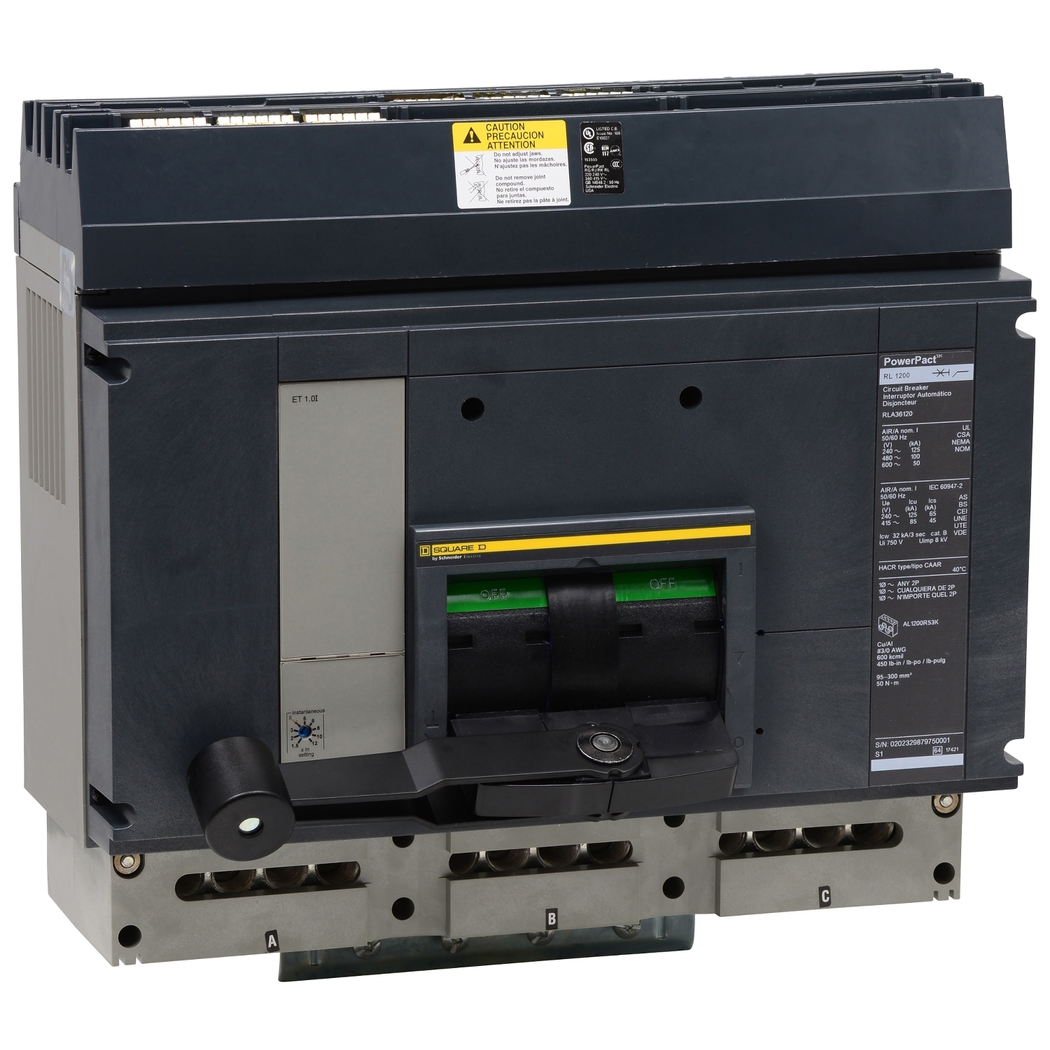 RKA36120CU43A Molded Case Circuit Breaker, 1200 Amp, 3 Pole, 600V