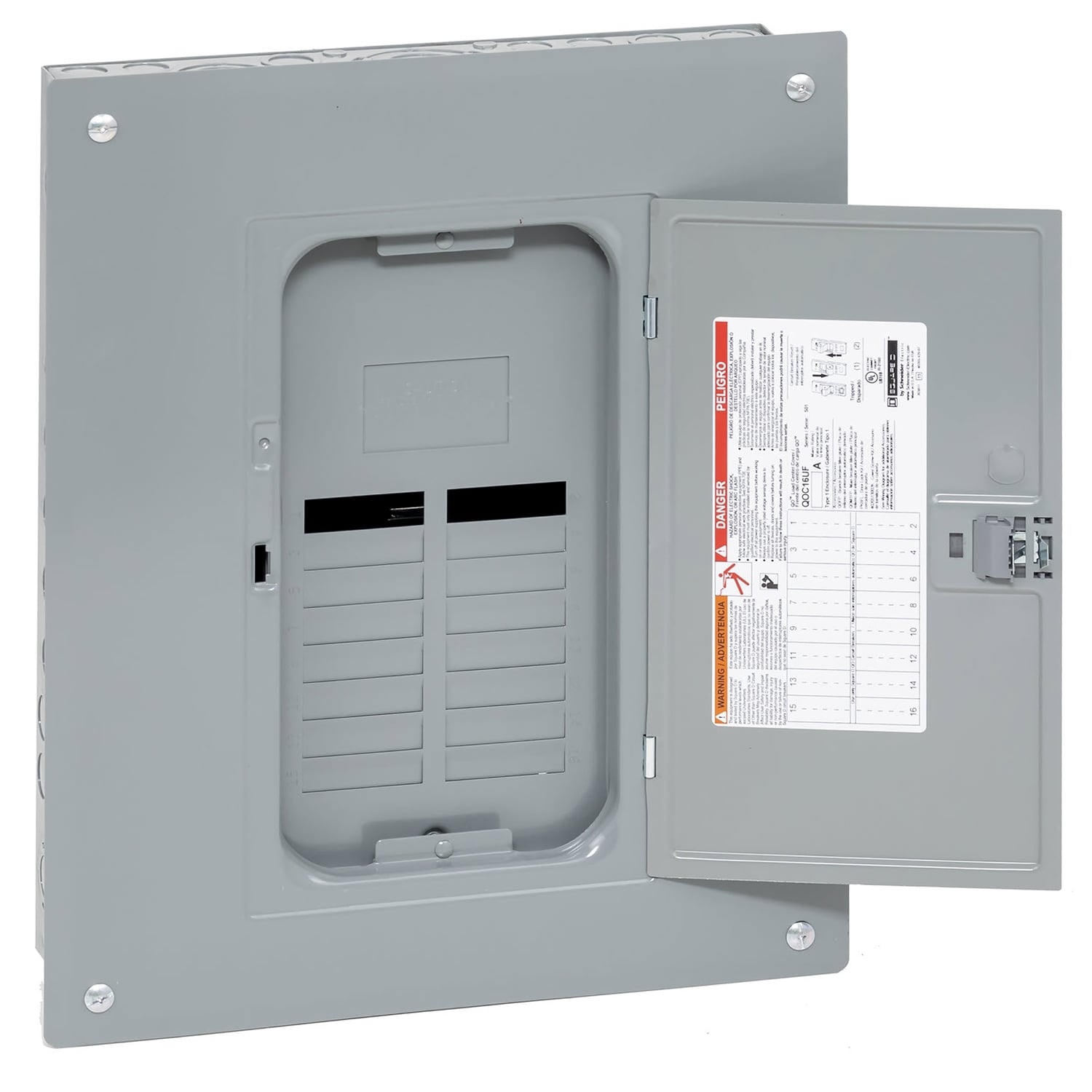 Load center, QO, 1 phase, 12 spaces, 24 circuits, 125A convertible main lugs, PoN, NEMA1, gnd bar, combo cover