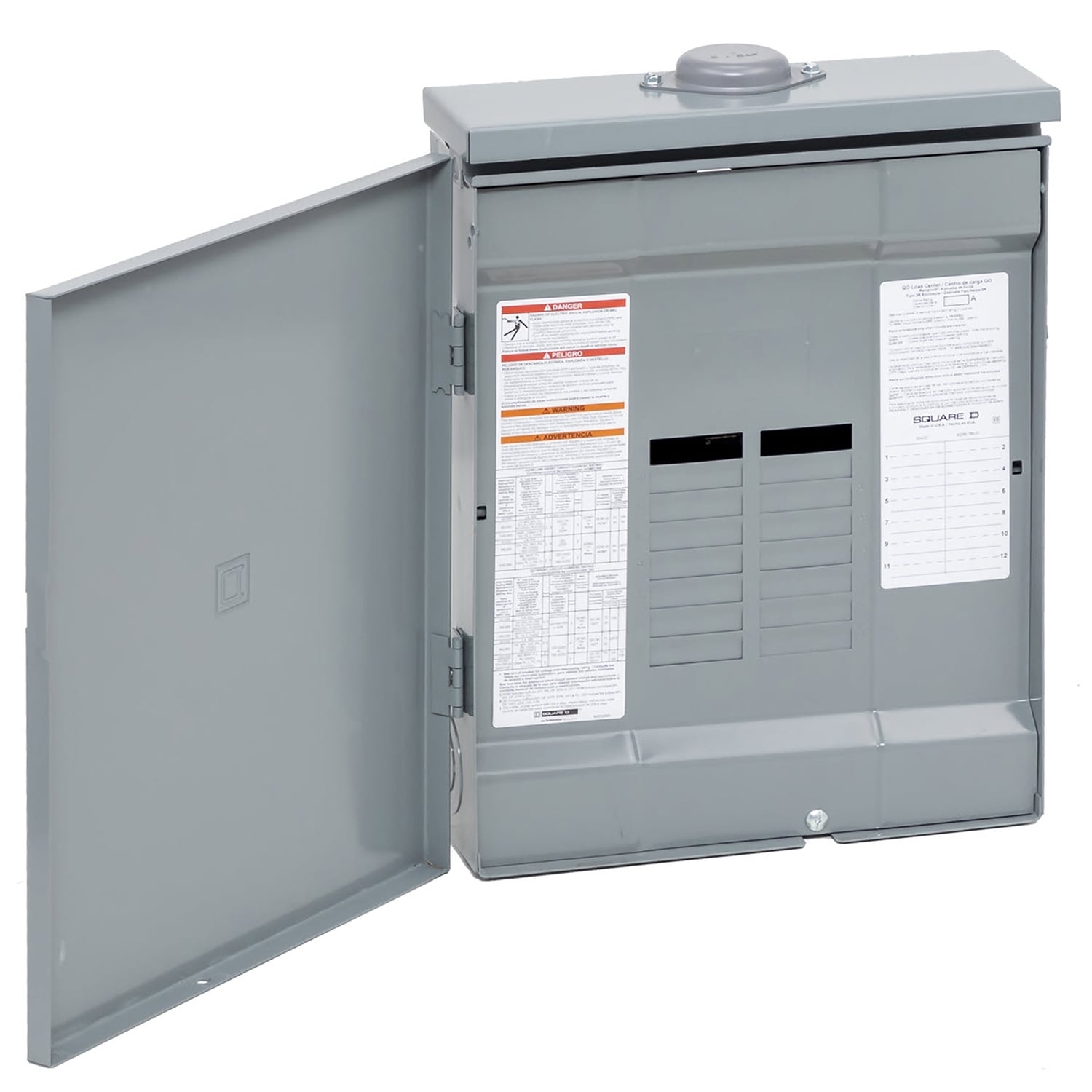 Load center, QO, 1 phase, 12 spaces, 24 circuits, 125A convertible main lugs, PoN, NEMA3R, gnd bar