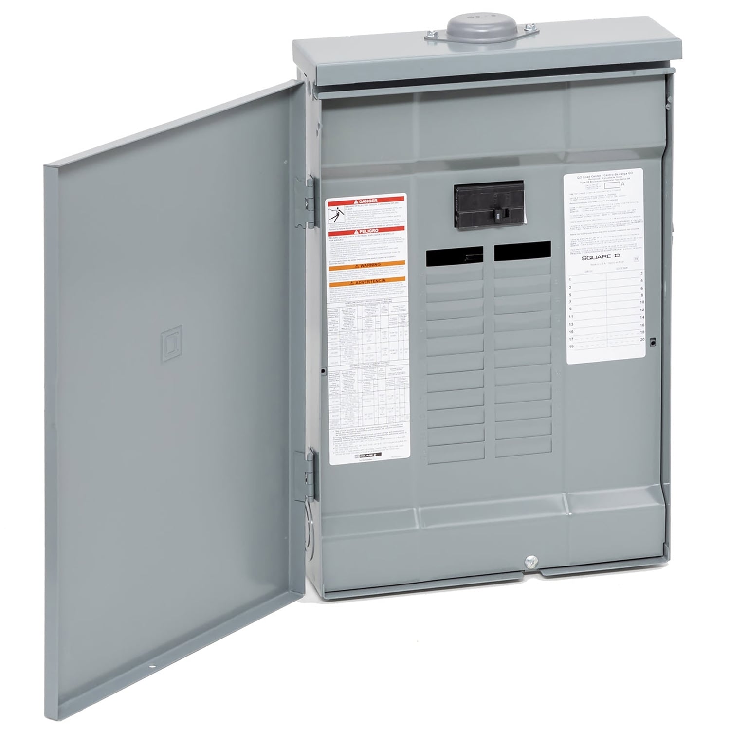 Load center, QO, 1 phase, 20 spaces, 24 circuits, 100A convertible main breaker, PoN, NEMA3R