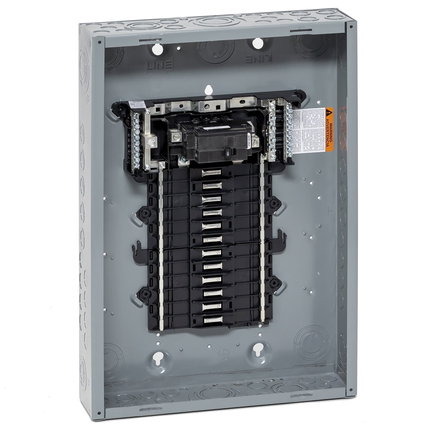 Load center, QO, 1 phase, 24 spaces, 34 circuits, 125A convertible main breaker, PoN, NEMA1