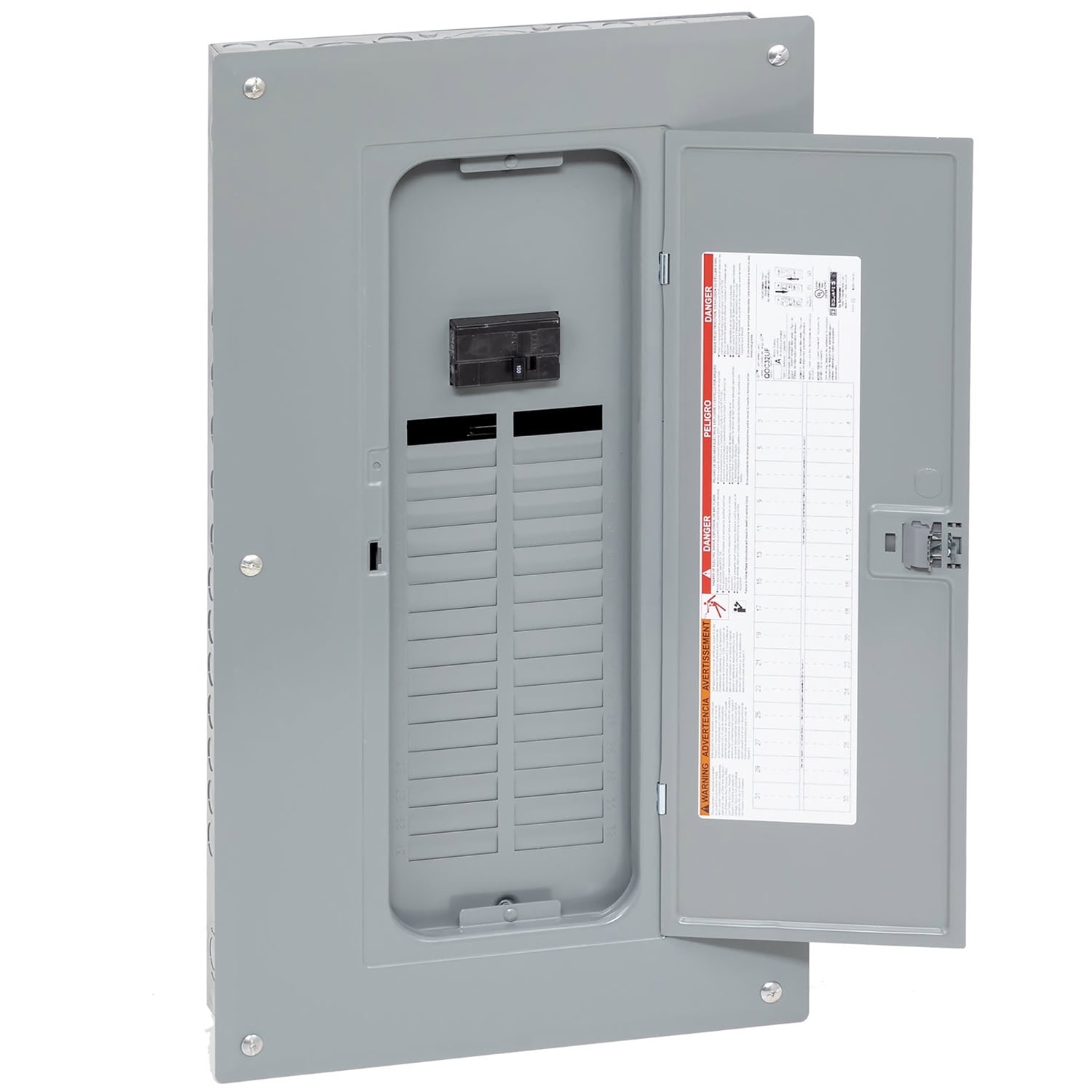 Load center, QO, 1 phase, 32 spaces, 32 circuits, 100A convertible main breaker, PoN, NEMA1, combo cover, value pack