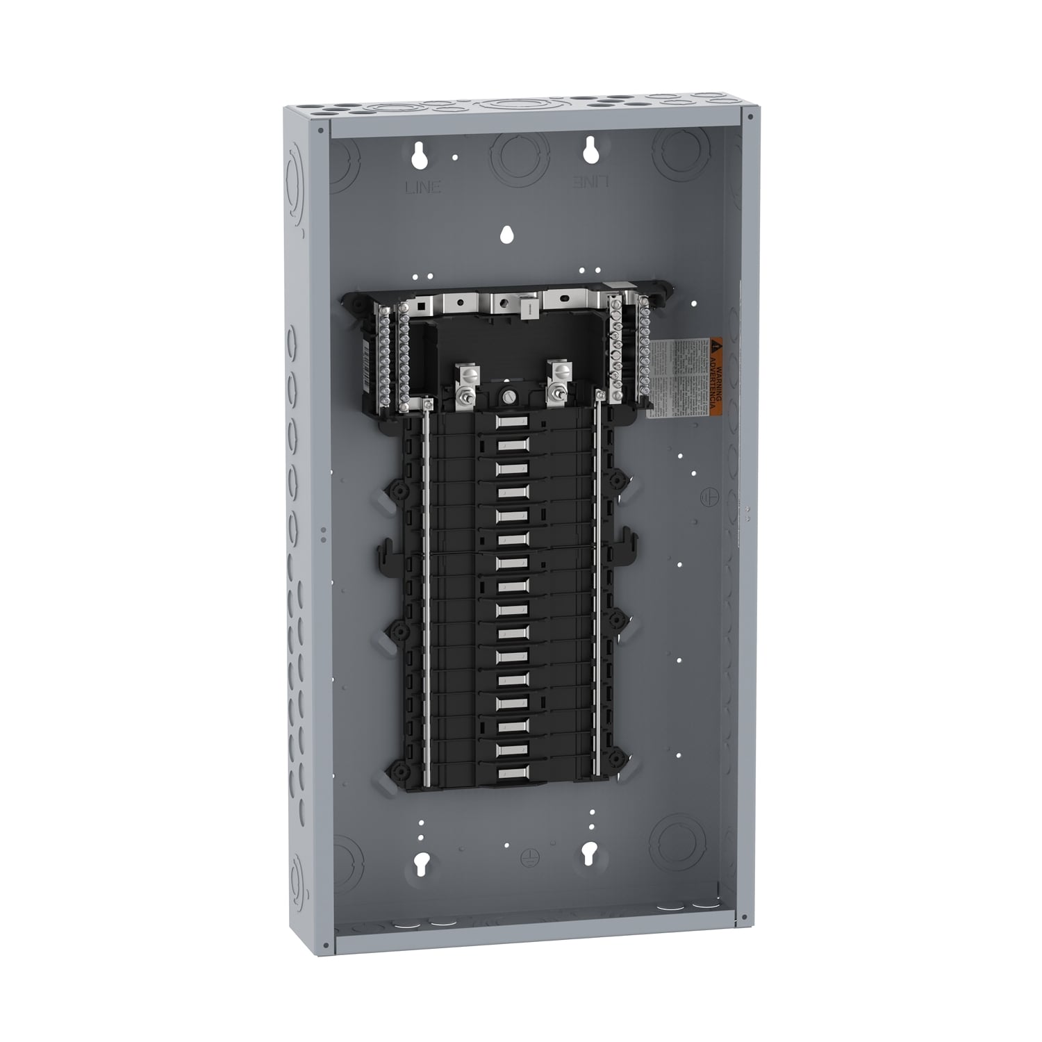 Load center, QO, 1 phase, 32 spaces, 38 circuits, 125A convertible main lugs, PoN, NEMA1, gnd bar