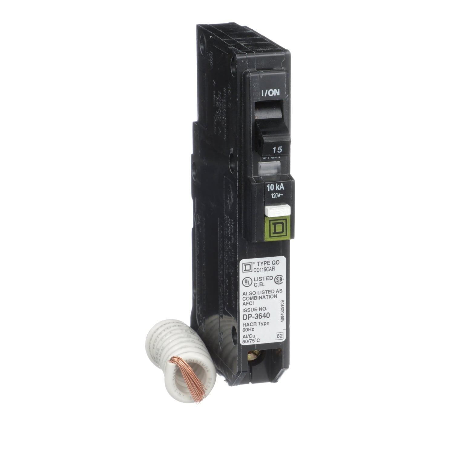 QO115CAFIC  Circuit Breaker, 15 Amp, 1 Pole, 120/240V