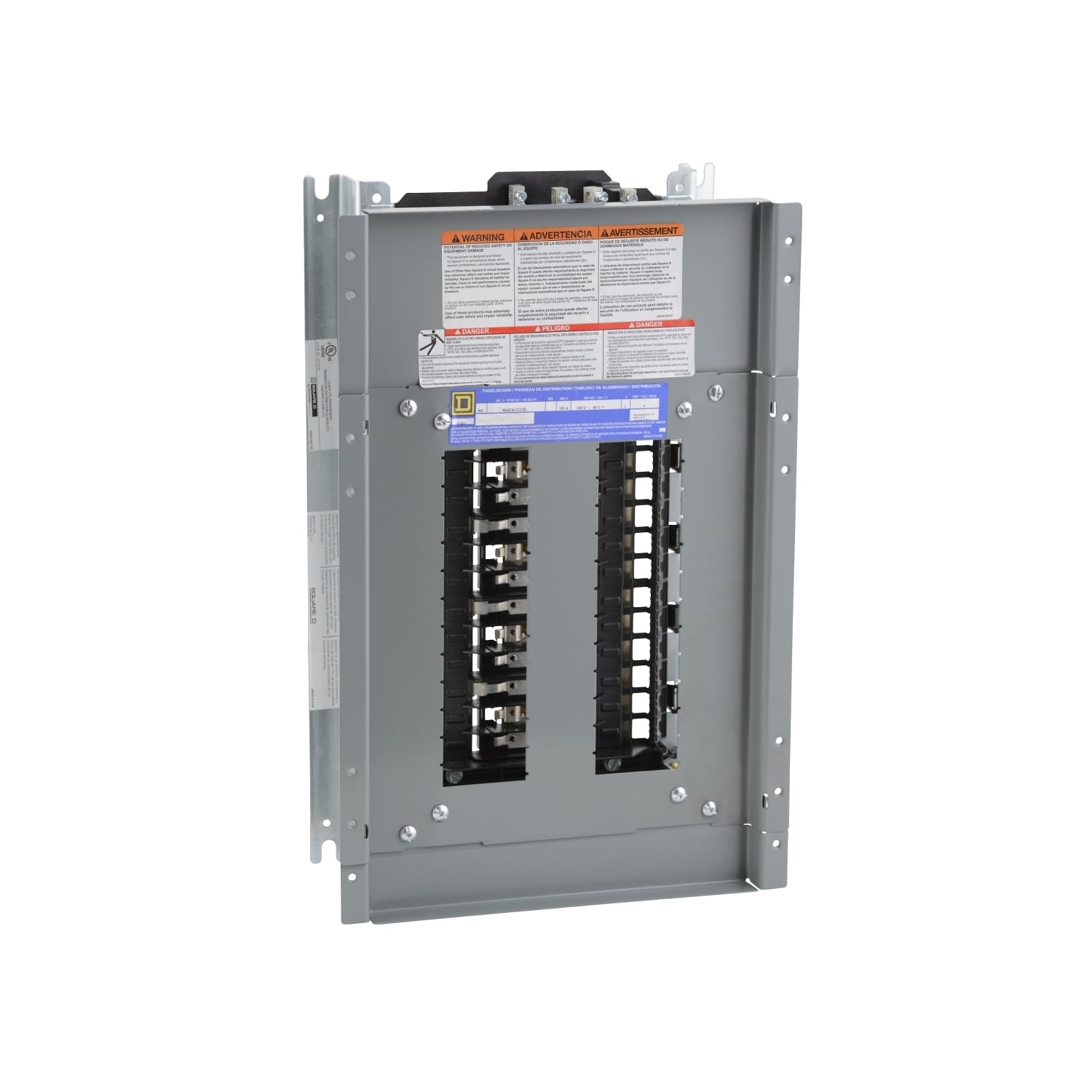 Panelboard interior, NQ, main lugs, 100A, Cu bus, 24 pole spaces, 3 phase, 4 wire, 240VAC, 48VDC