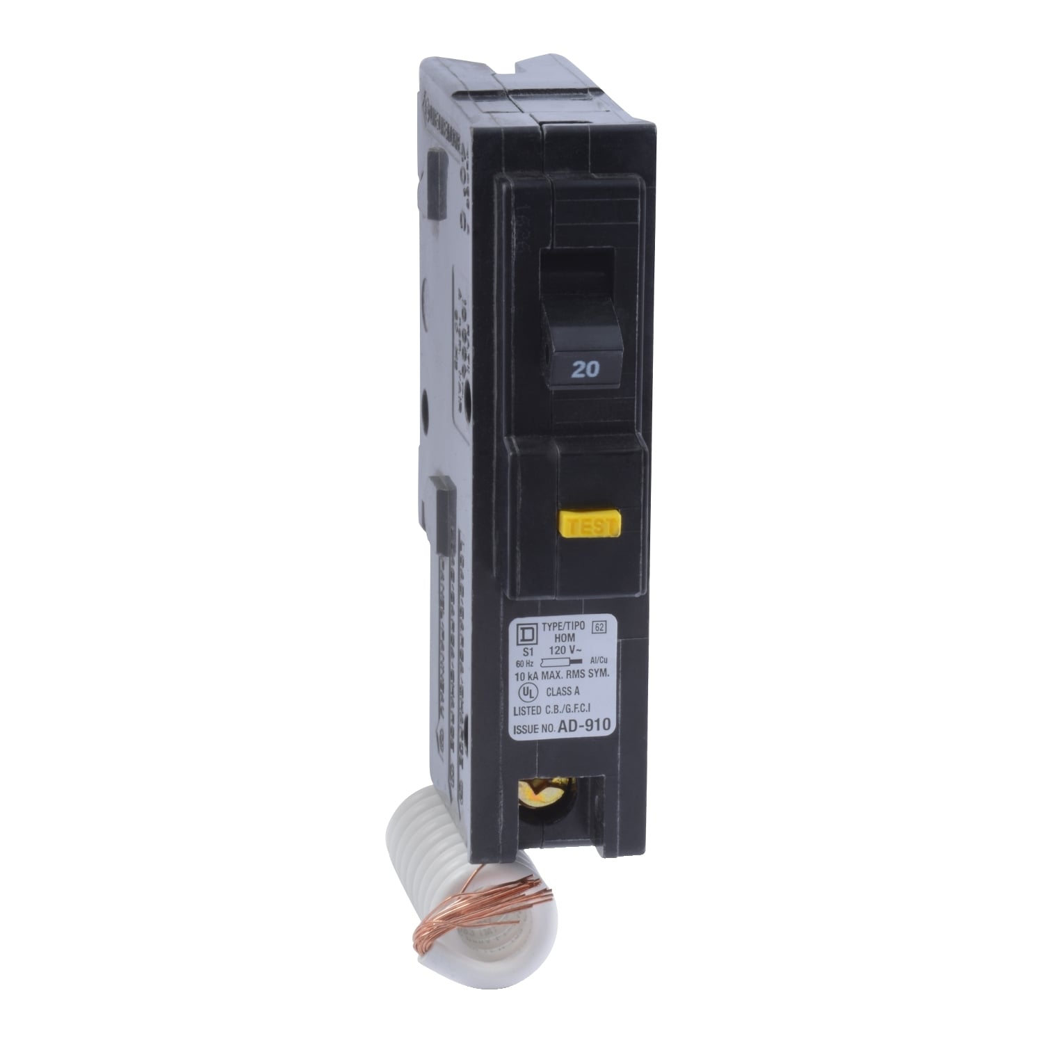 Mini circuit breaker, Homeline, 20A, 1 pole, 120VAC, 10kA AIR, ground fault class A, plug in, UL [TAA]