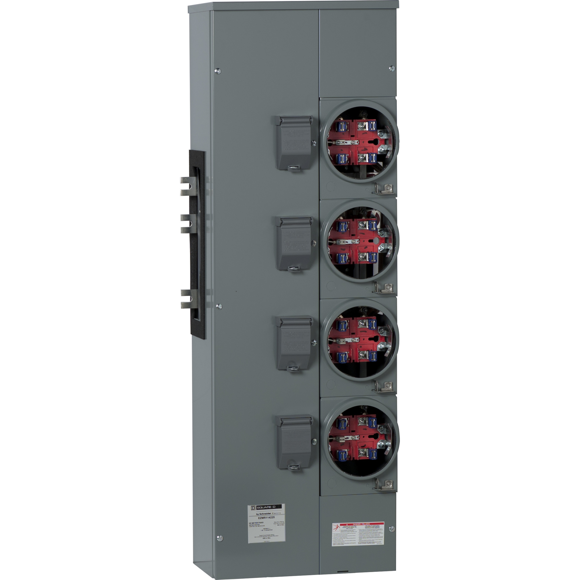 Branch unit, EZ Meter-Pak, 225A, 4 sockets, 120/240 VAC, no bypass, ringless, 1200A Cu busbar