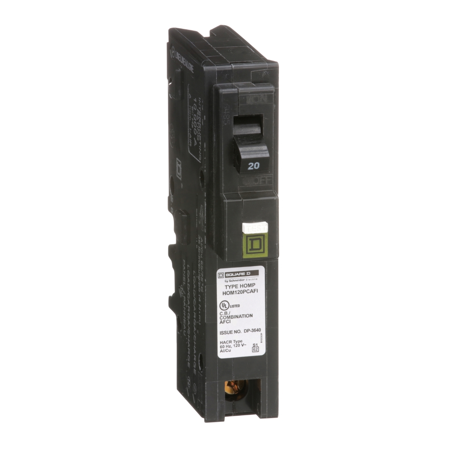 HOM120PCAFIC Homeline Miniature Circuit Breaker, 20 Amp, 1 Pole, 120V