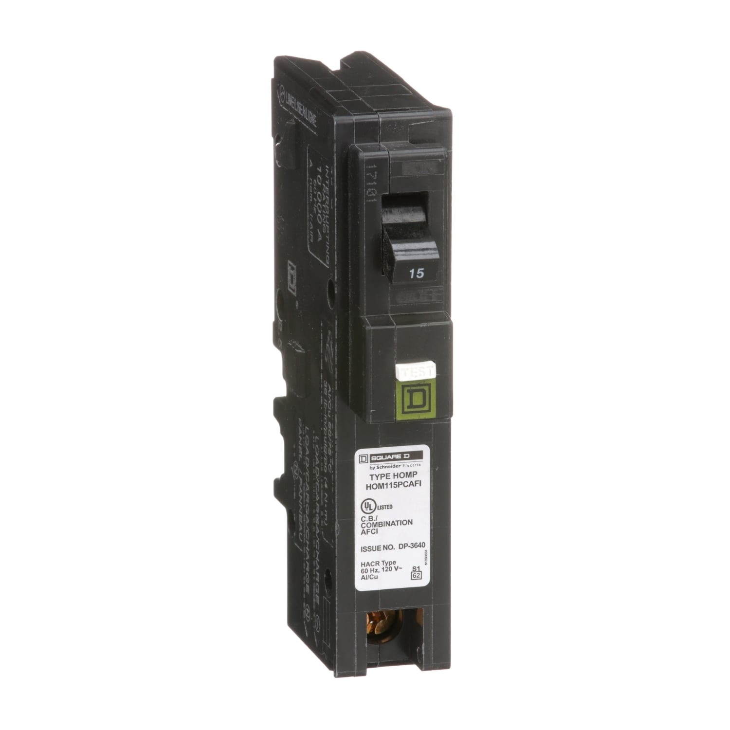 HOM115PCAFIC Homeline Miniature Circuit Breaker, 15 Amp, 1 Pole, 120V