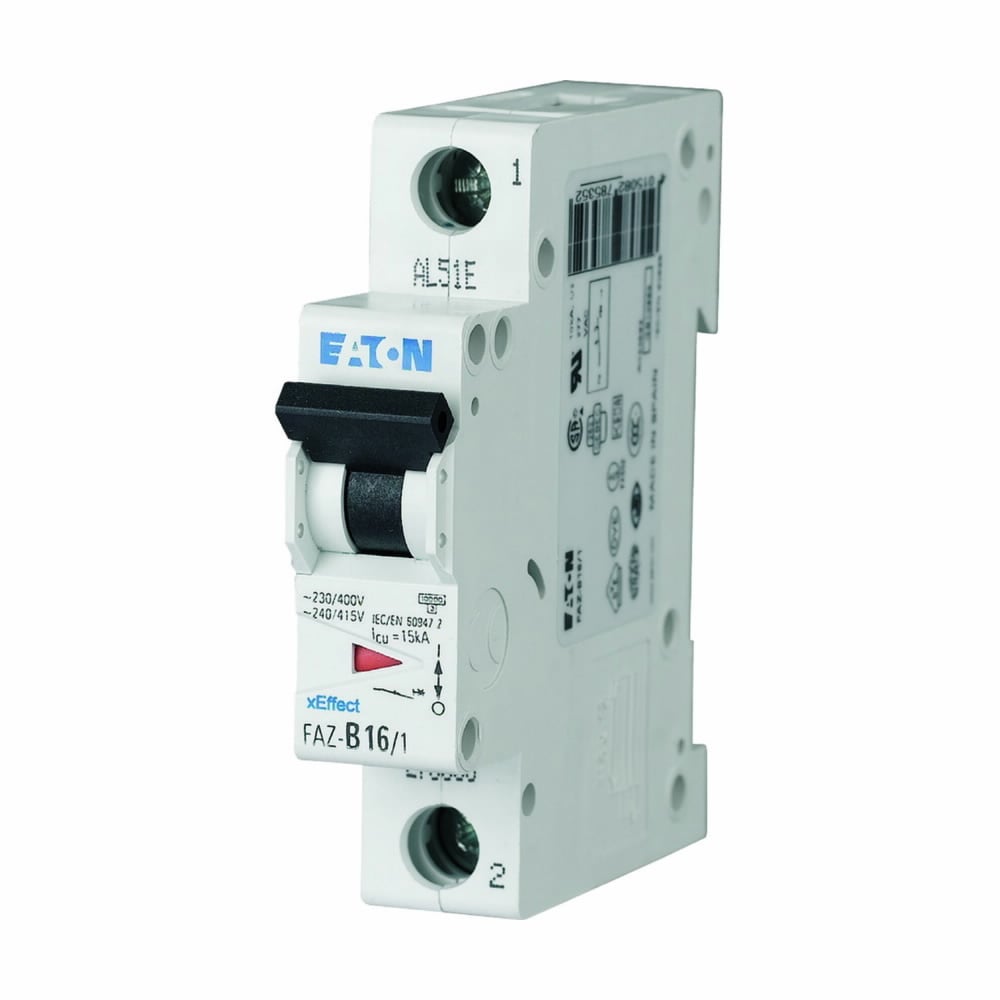 Eaton FAZ branch protector,UL 489 Industrial miniature circuit breaker - supplementary protector,Single package,Medium levels of inrush current are expected,50 A,10 kAIC,Single-pole,277 V,5-10X /n,1,50-60 Hz,Screw terminals,C Curve
