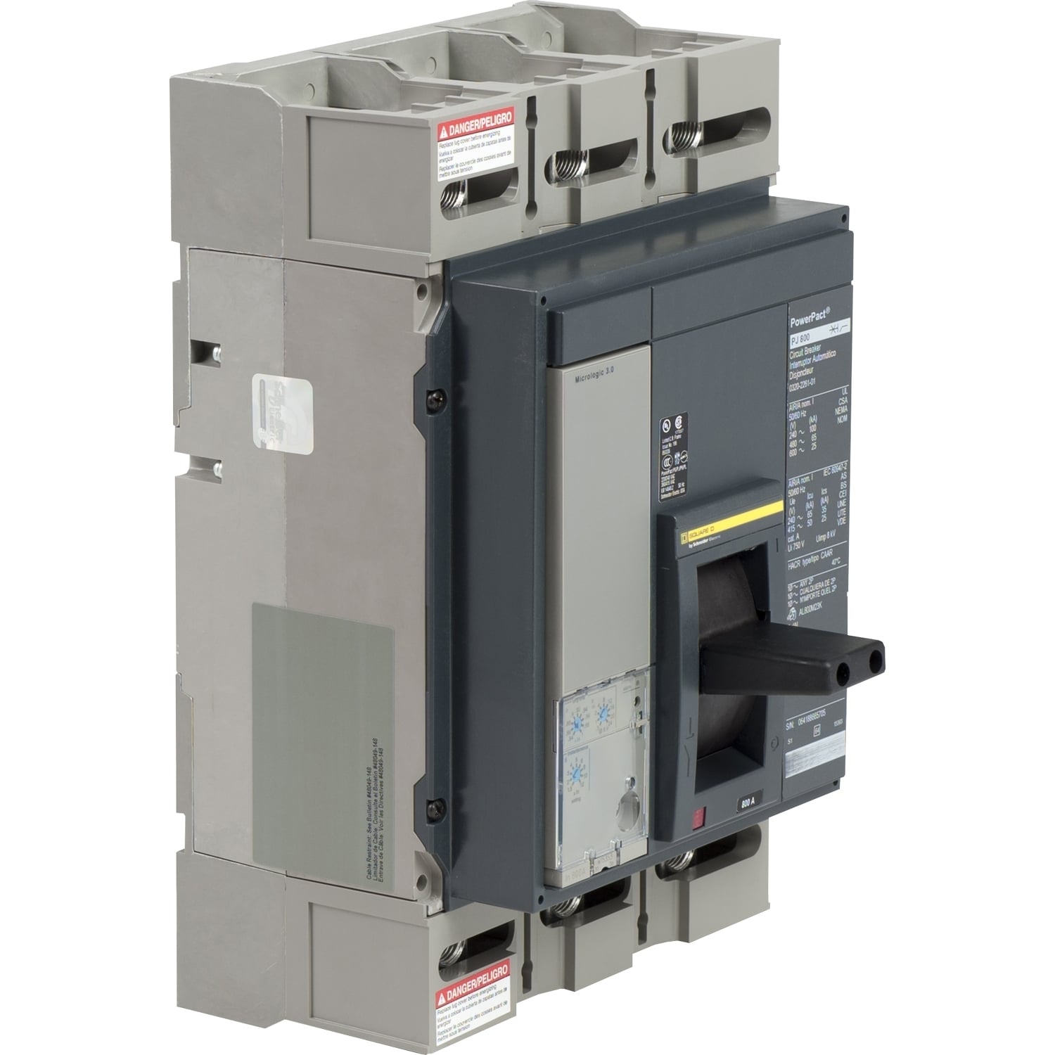 Circuit breaker, PowerPacT P, 600A, 3 pole, 600VAC, 25kA, lugs, Micrologic 5.0, 100%