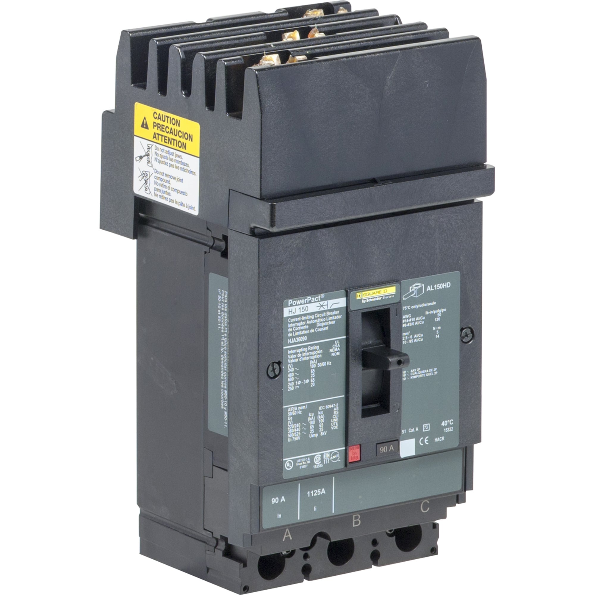 Circuit breaker, PowerPacT H, 60A, 3 pole, 600VAC, 25kA, I-Line, thermal magnetic, 80%, shunt, ABC