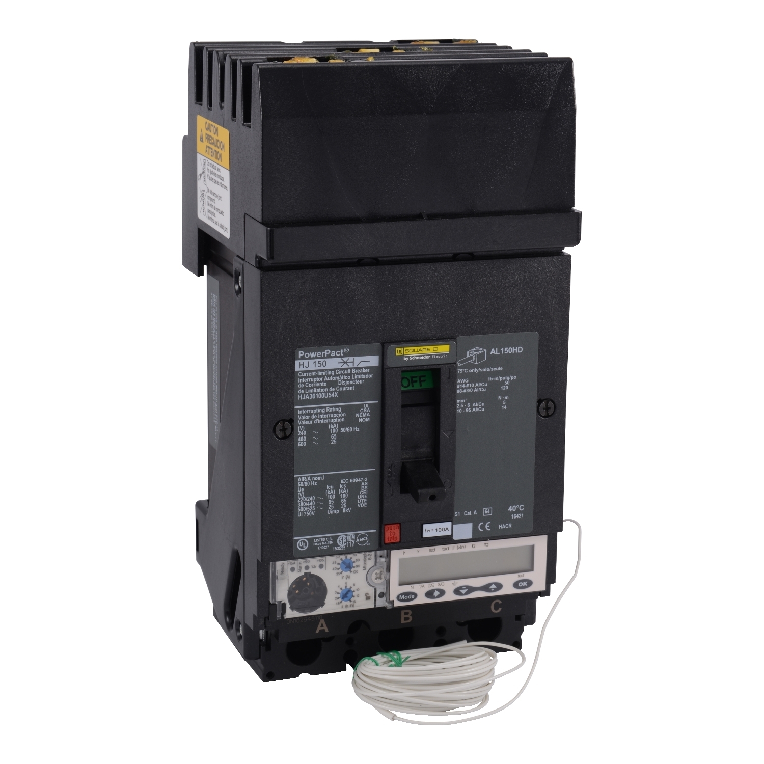 Circuit breaker, PowerPacT H, 100A, 3 pole, 600VAC, 25kA, I-Line, Micrologic 6.2E, 80%, ABC