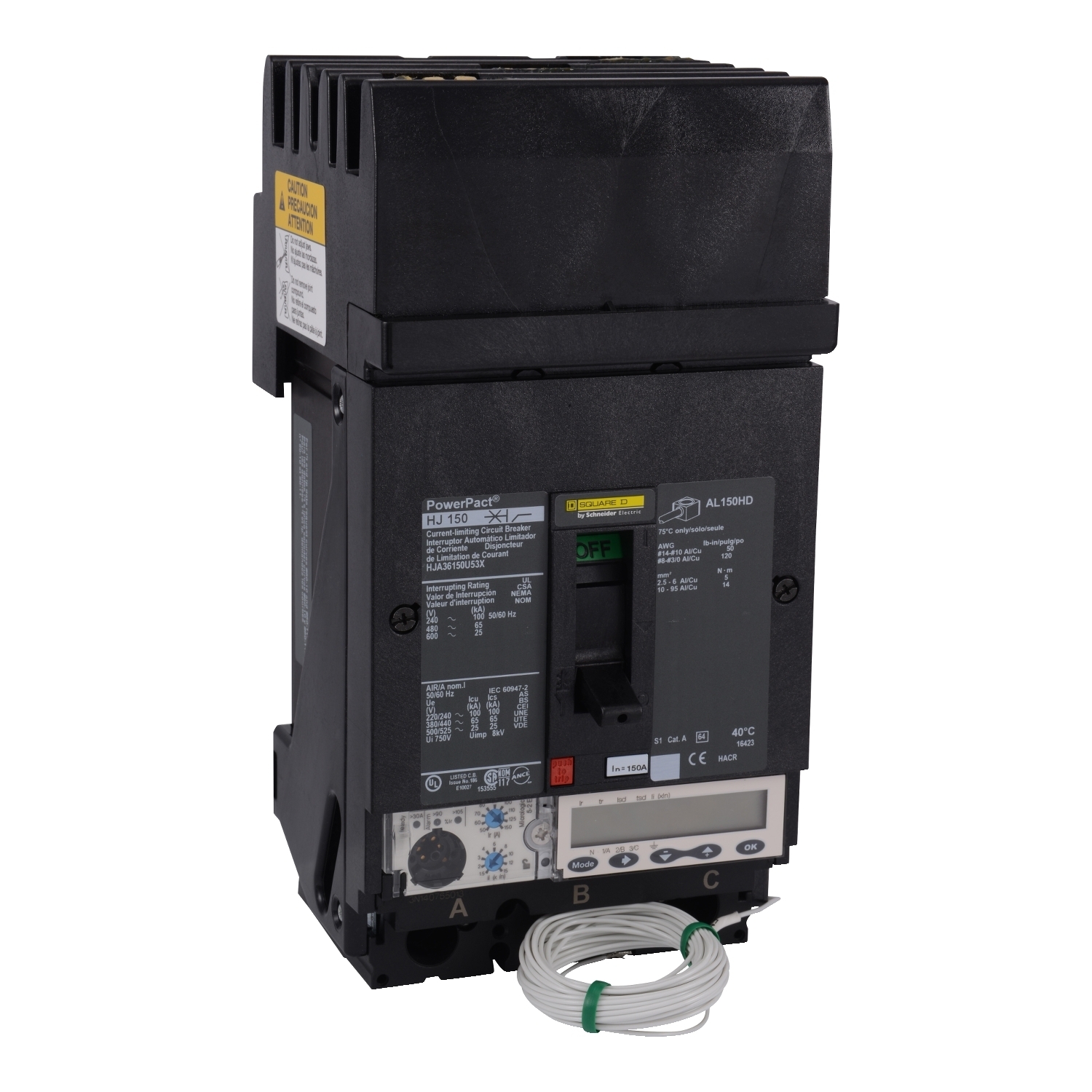 Circuit breaker, PowerPacT H, 150A, 3 pole, 600VAC, 25kA, I-Line, Micrologic 5.2E, 80%, ABC