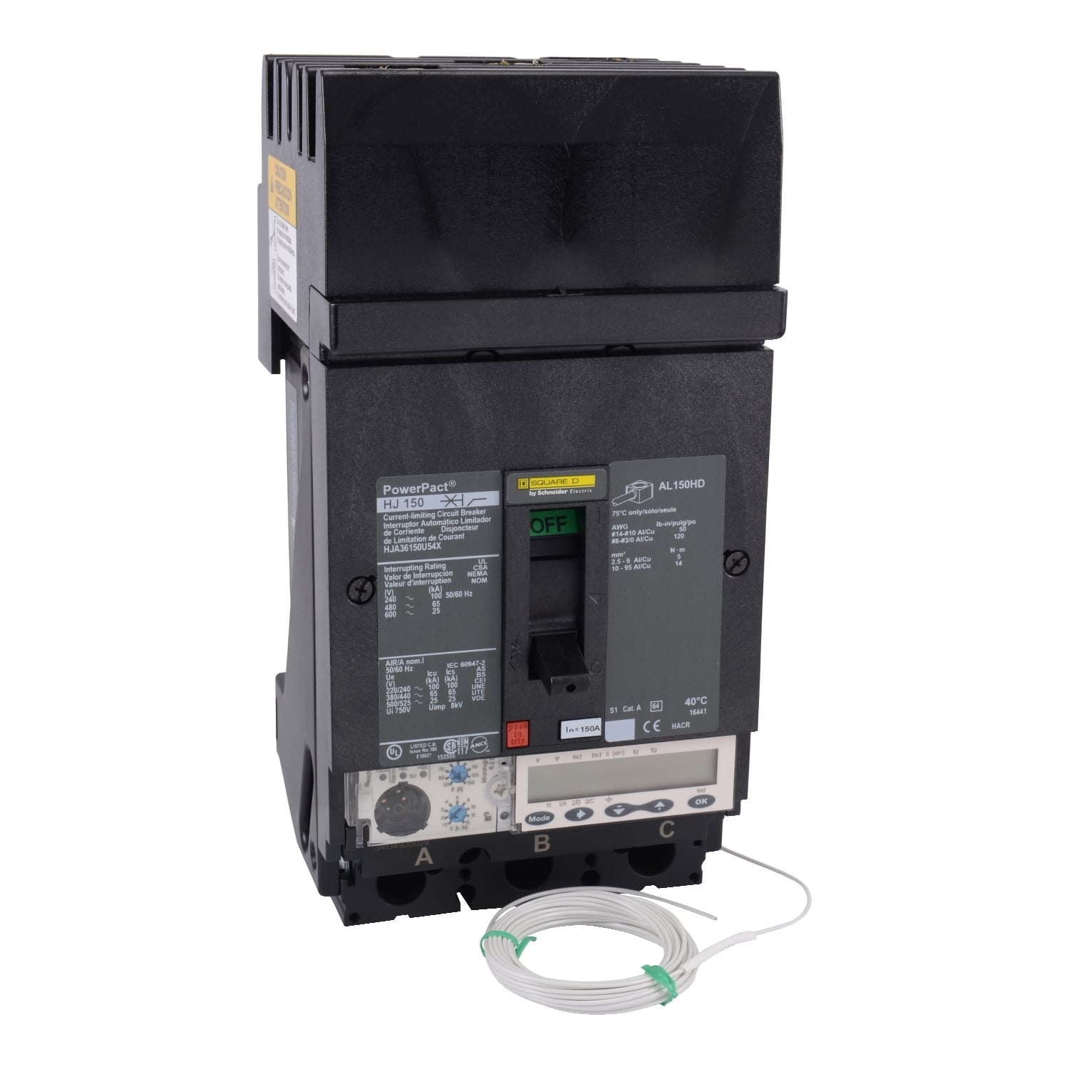 Circuit breaker, PowerPacT H, 150A, 3 pole, 600VAC, 25kA, I-Line, Micrologic 6.2E, 80%, ABC
