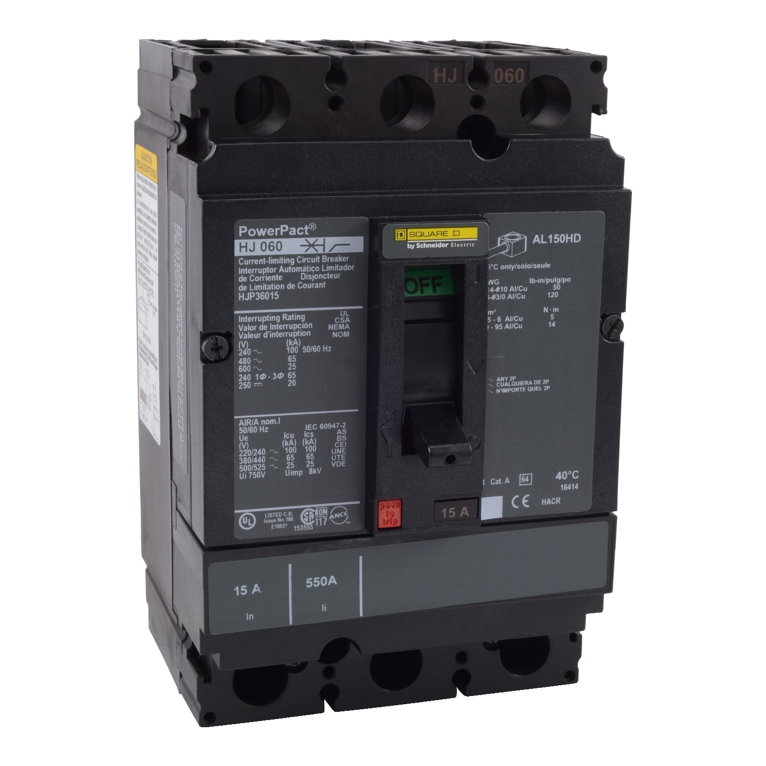 Circuit breaker, PowerPacT H, 110A, 3 pole, 600VAC, 25kA, lugs, thermal magnetic, 80%