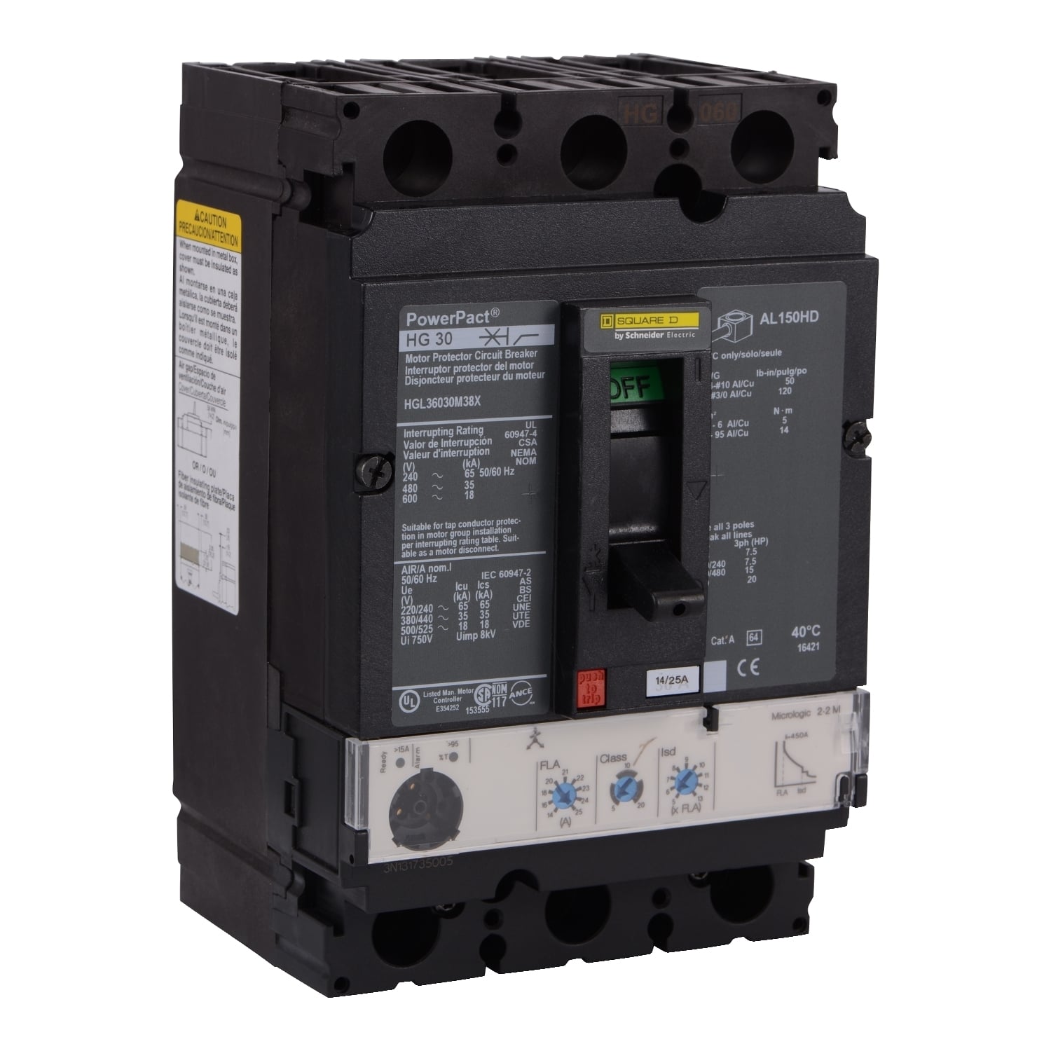 Motor circuit protector, PowerPacT H, 100A, 3 pole, 600VAC, 100kA, lugs, thermal magnetic, 80%