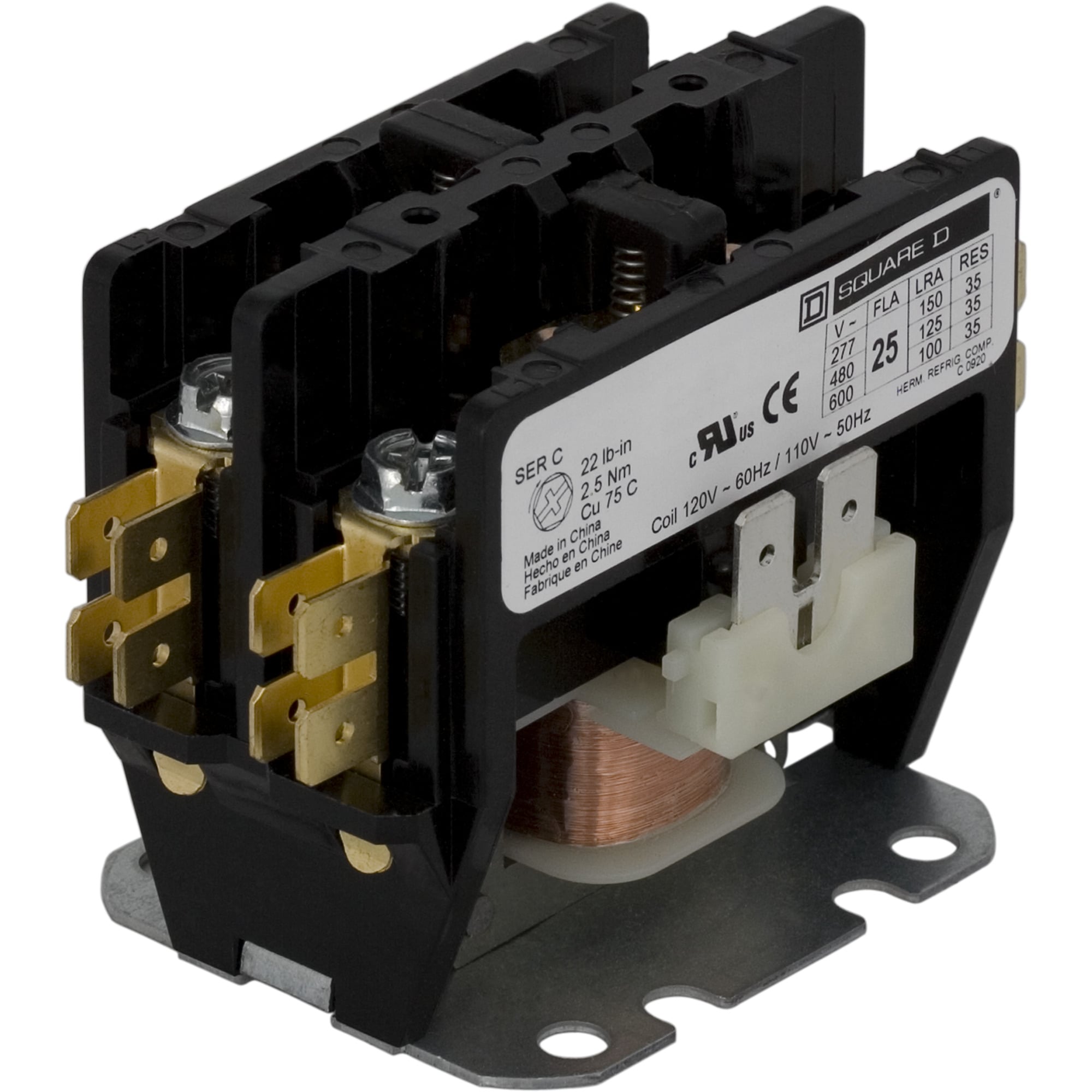 Contactor, Definite Purpose,  20A, 1 pole, 277 VAC 60 Hz coil, open