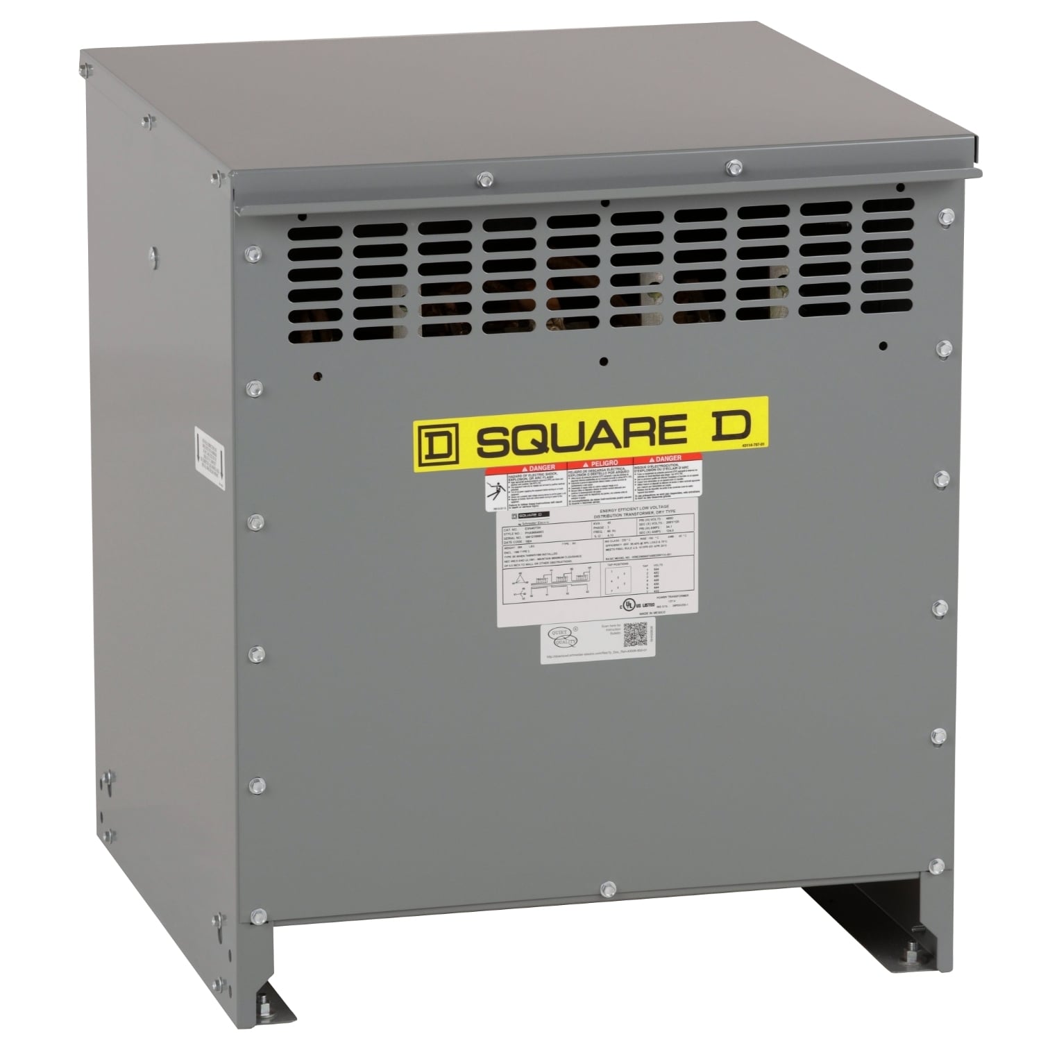 Transformer, dry type, DOE 2016, 45kVA, 3 phase, 480V delta primary, 208Y/120V secondary, 19M, 150C rise, K13