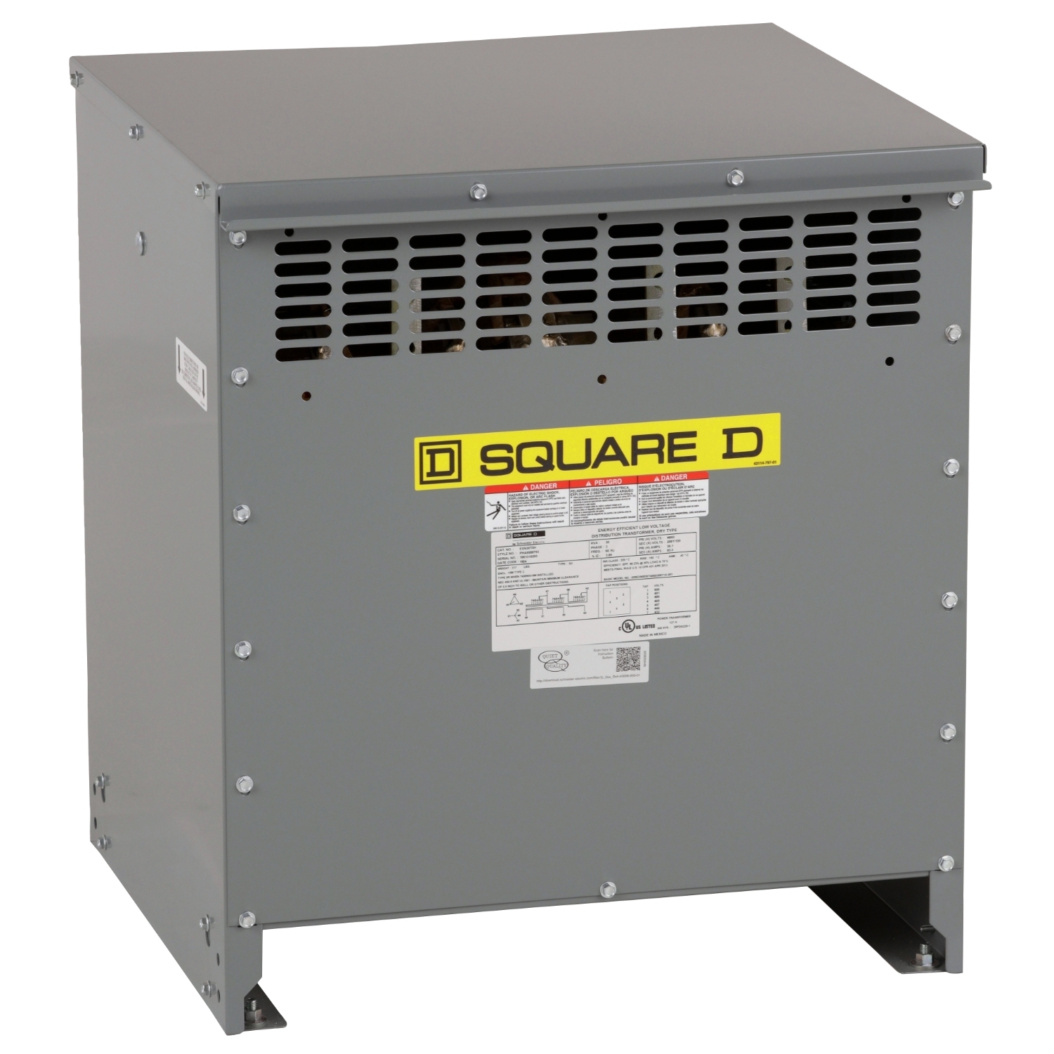 Transformer, dry type, DOE 2016, 30kVA, 3 phase, 480V delta primary, 208Y/120V secondary, 18M, 150C rise, K13