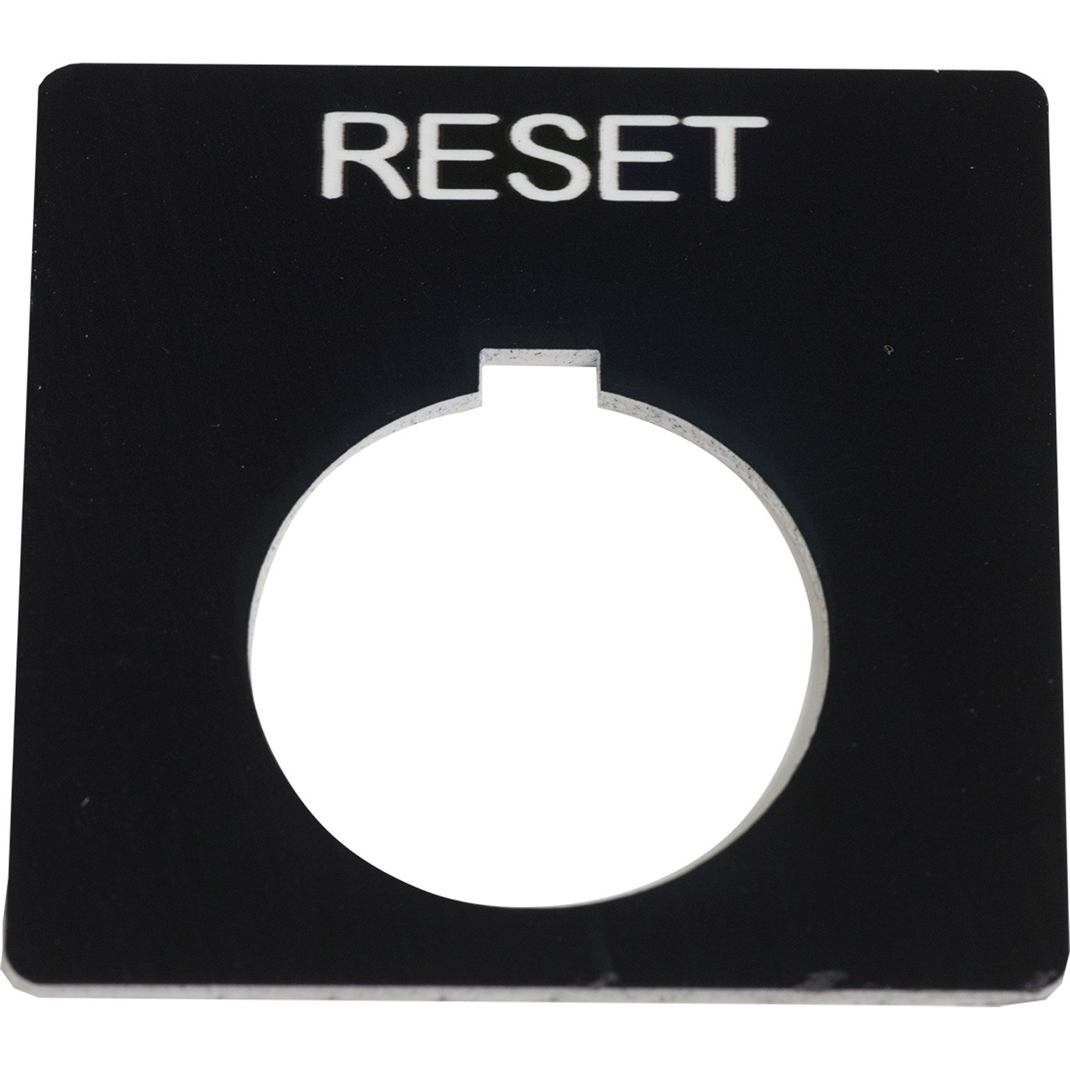 Legend, Harmony 9001K, Harmony 9001SK, 30mm, plastic, black with white letters, 57mm square, marking RESET