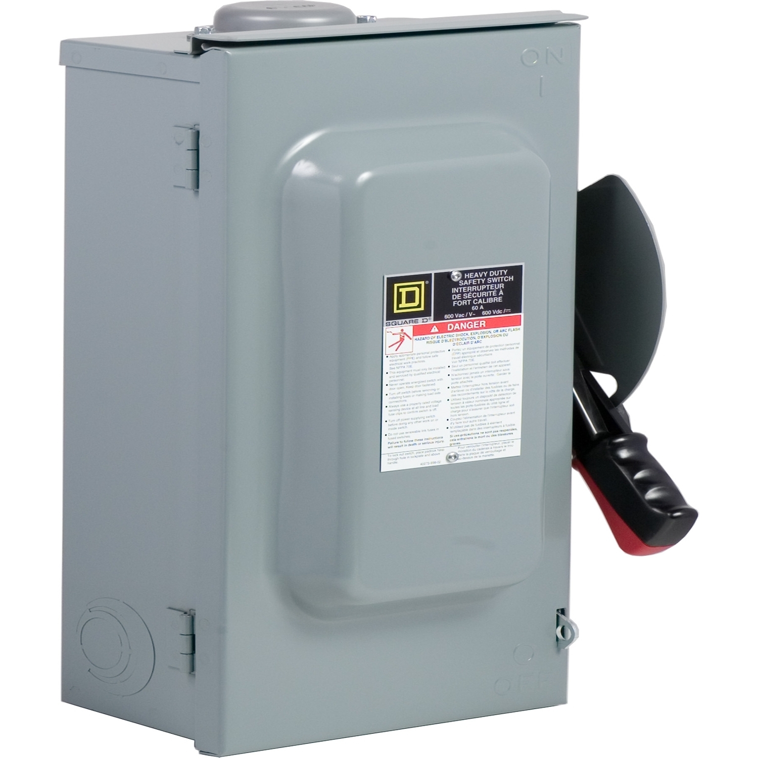 Safety switch, heavy duty, fusible, 60A, 600VAC/VDC, 3 poles, 50HP, NEMA 3R, bolt on provision