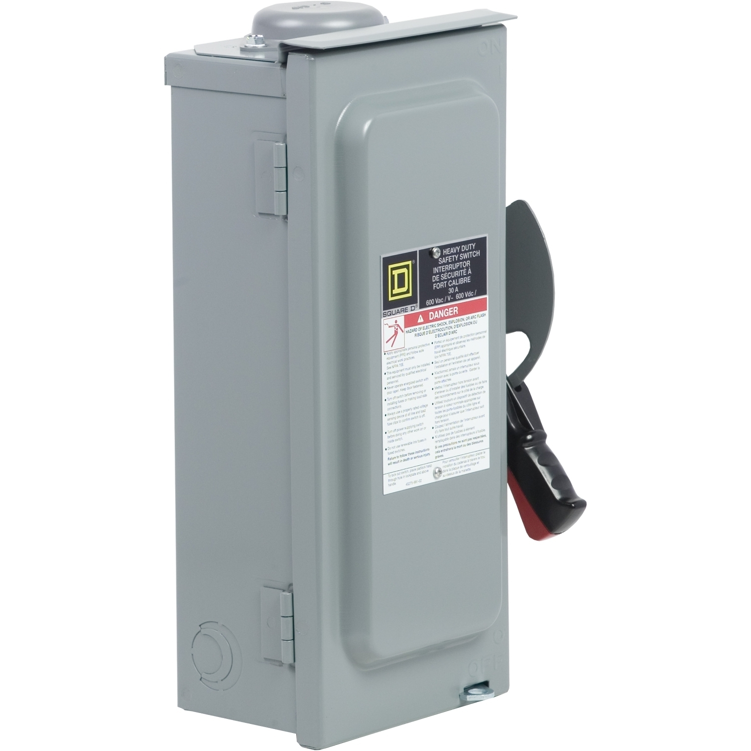Safety switch, heavy duty, non fusible, 30A, 600VAC/VDC, 3 poles, 30HP, NEMA 3R, bolt on provision