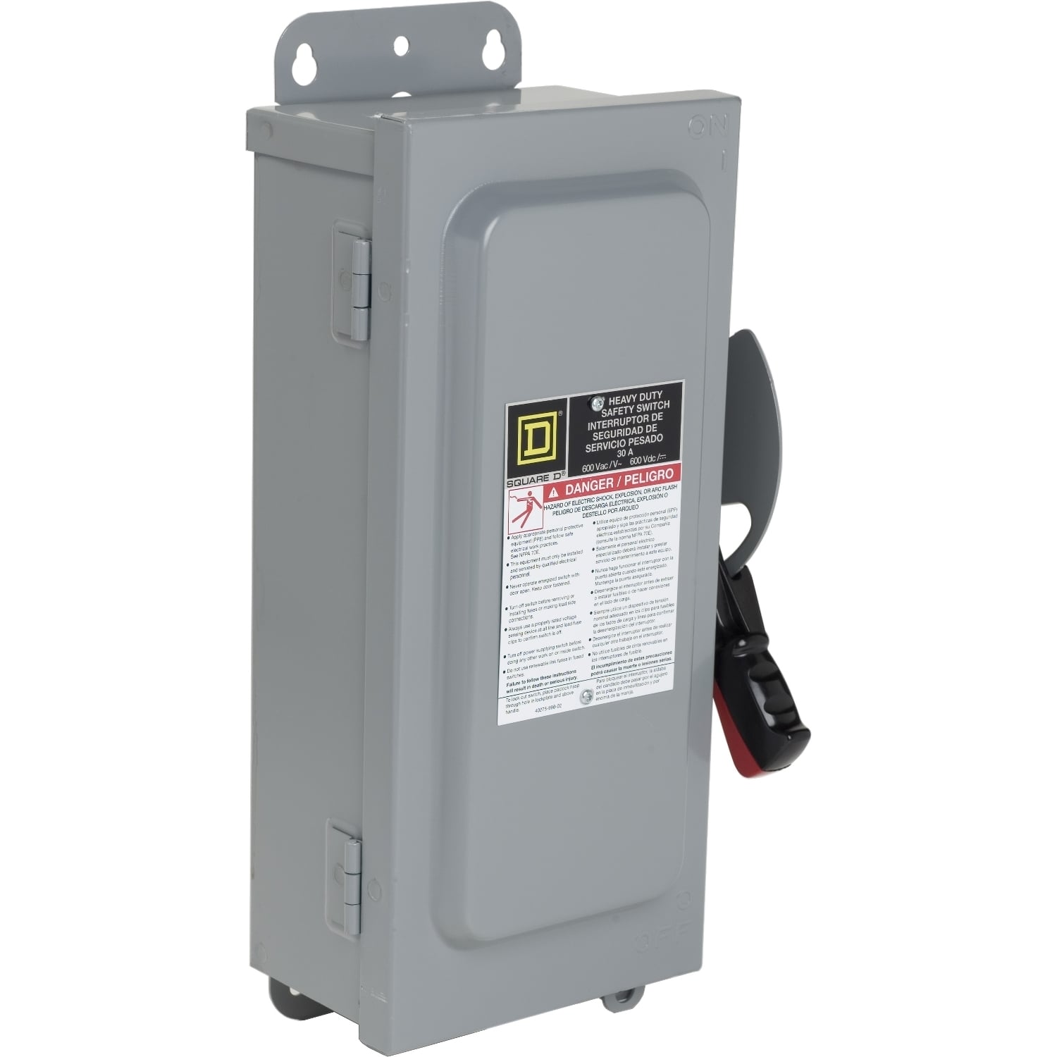 Safety switch, heavy duty, non fusible, 30A, 600V, 3 poles, 30HP, NEMA 12, interlock