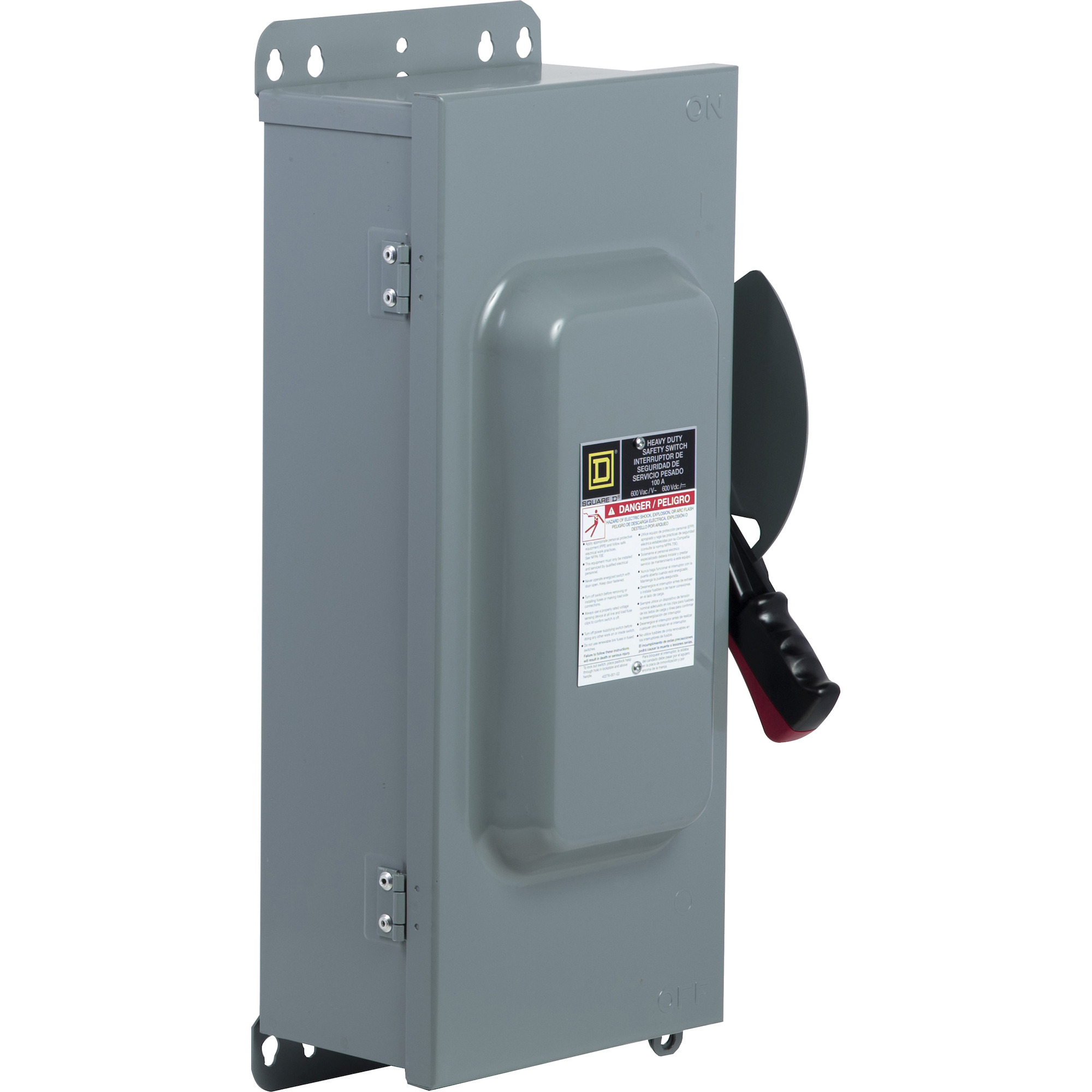 Safety switch, heavy duty, non fusible, 100A, 600 VAC/VDC, 3 poles, 100 hp, NEMA 12, interlock