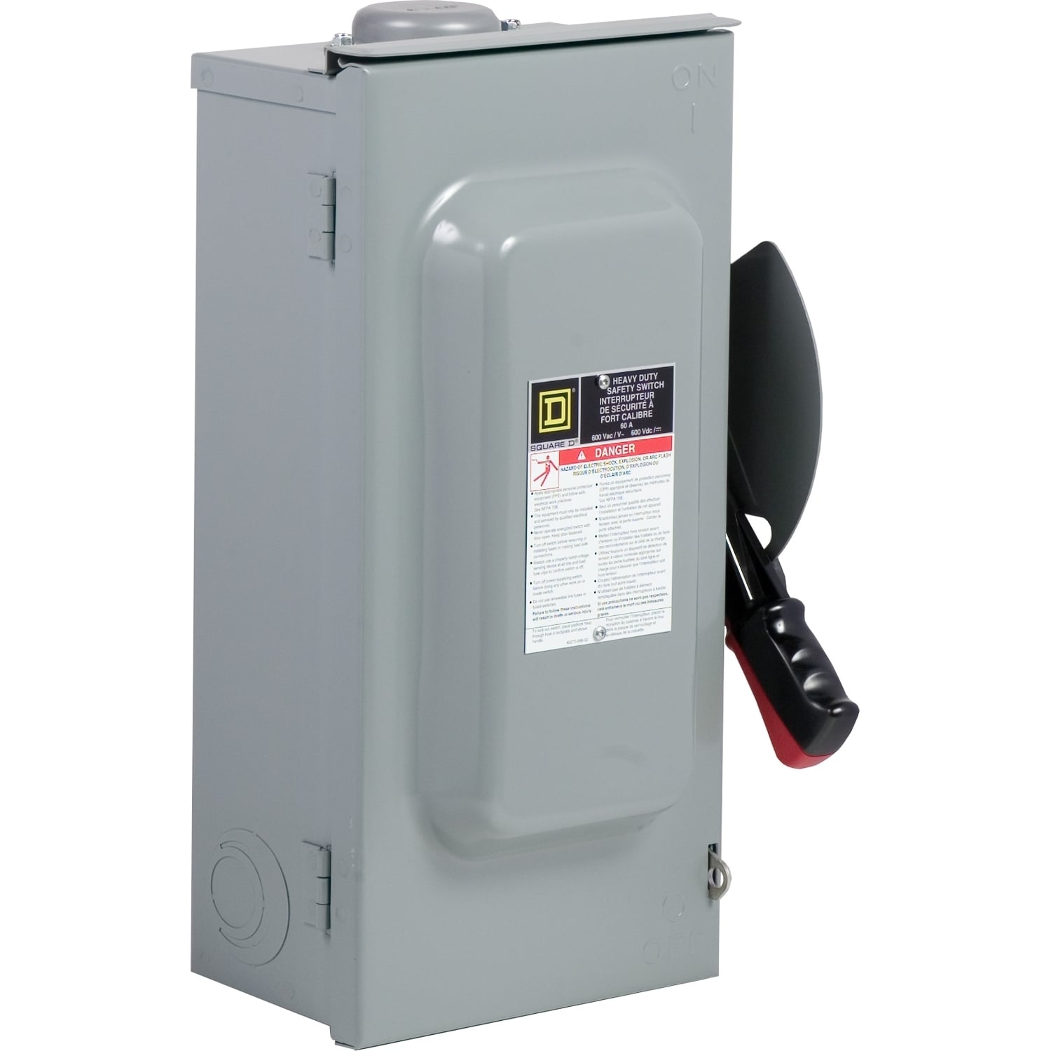 Safety switch, heavy duty, non fusible, 60A, 600VAC/VDC, 3 poles, 60HP, NEMA 3R, bolt on provision