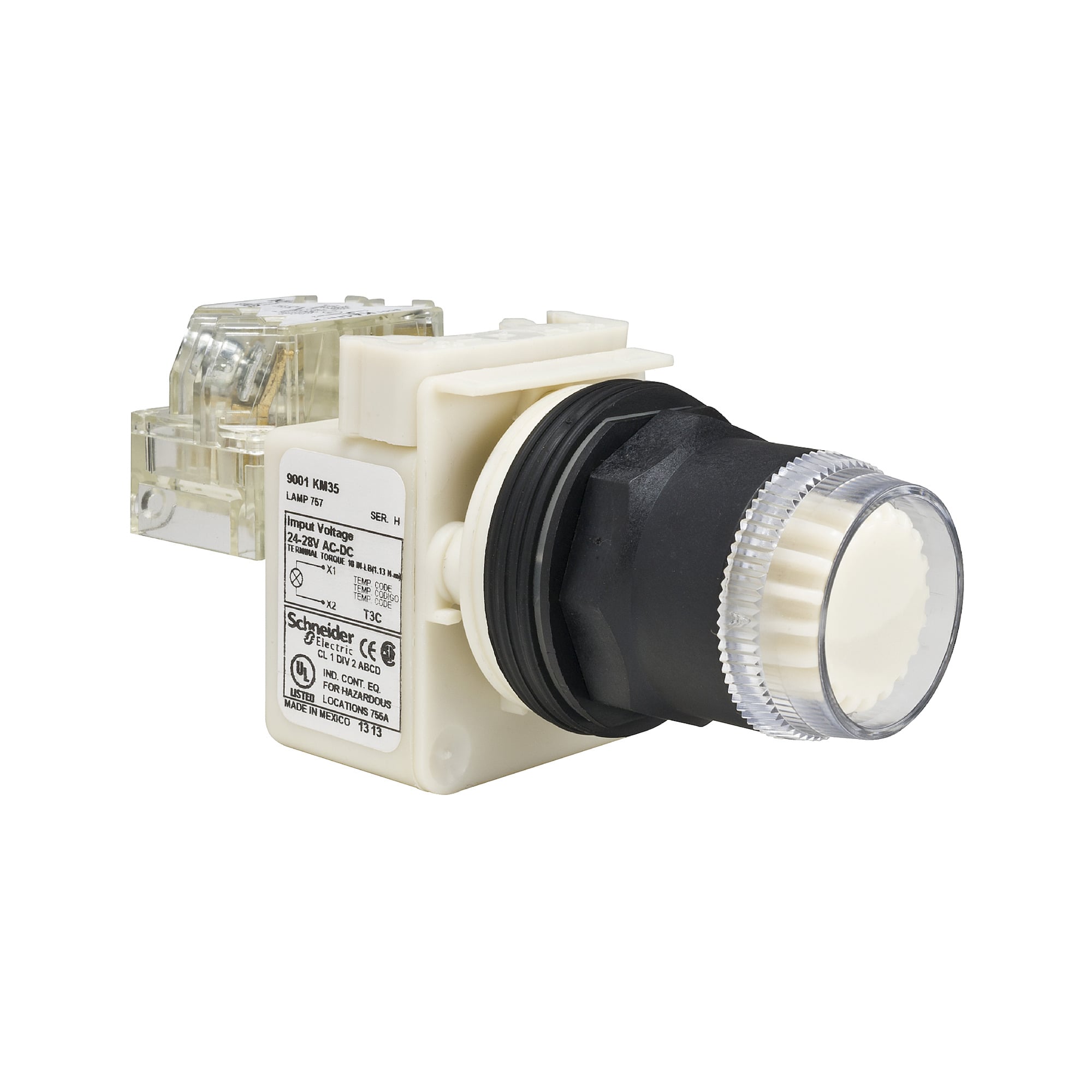 Illuminated push-button head, Harmony 9001SK, plastic, plastic guard flush, white, 30mm, spring return, LED white, 24-28V