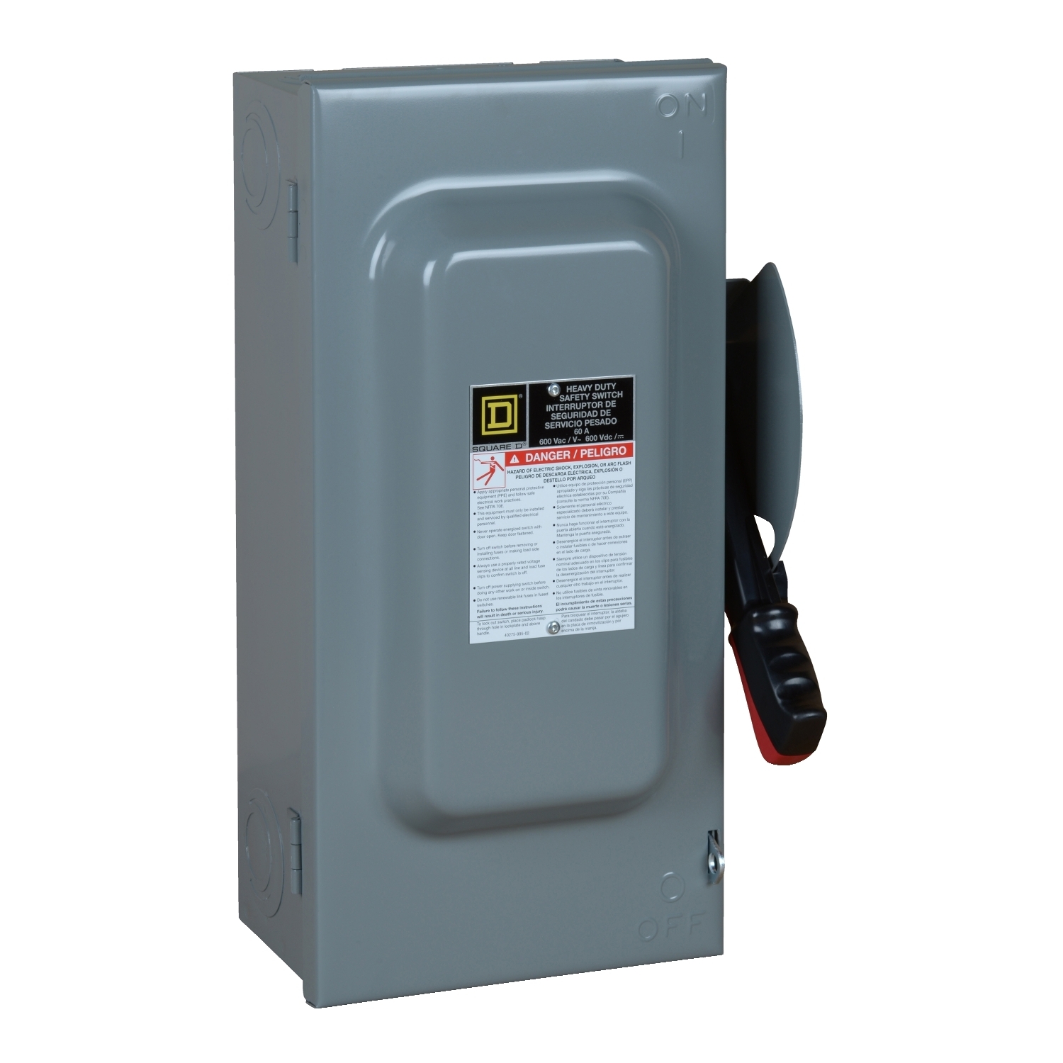Safety switch, heavy duty, fusible, 60A, 600VAC/VDC, 3 poles, 50HP, NEMA 1