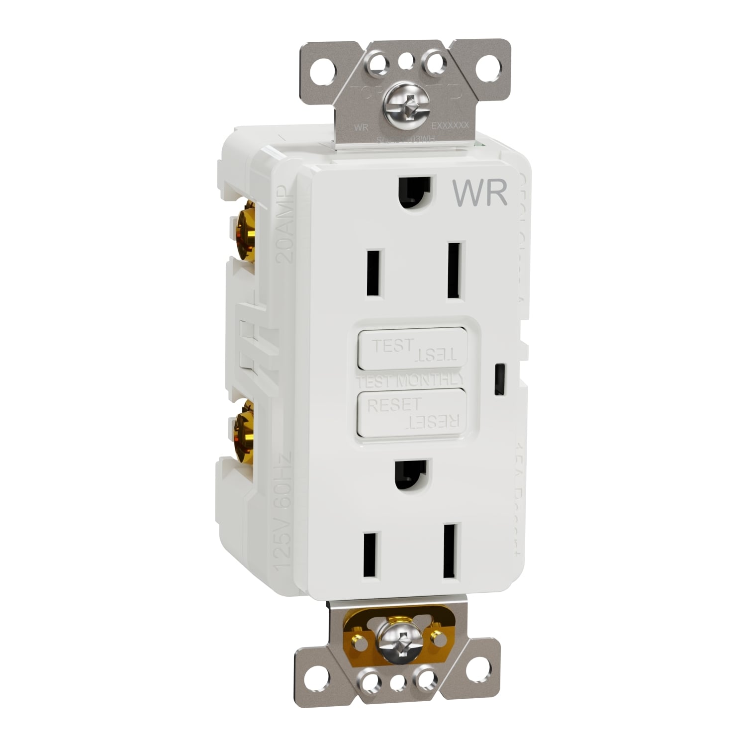 Socket-outlet, X Series, 15A, decorator, GFCI, tamper resistant, weatherproof, residential, white, matte finish
