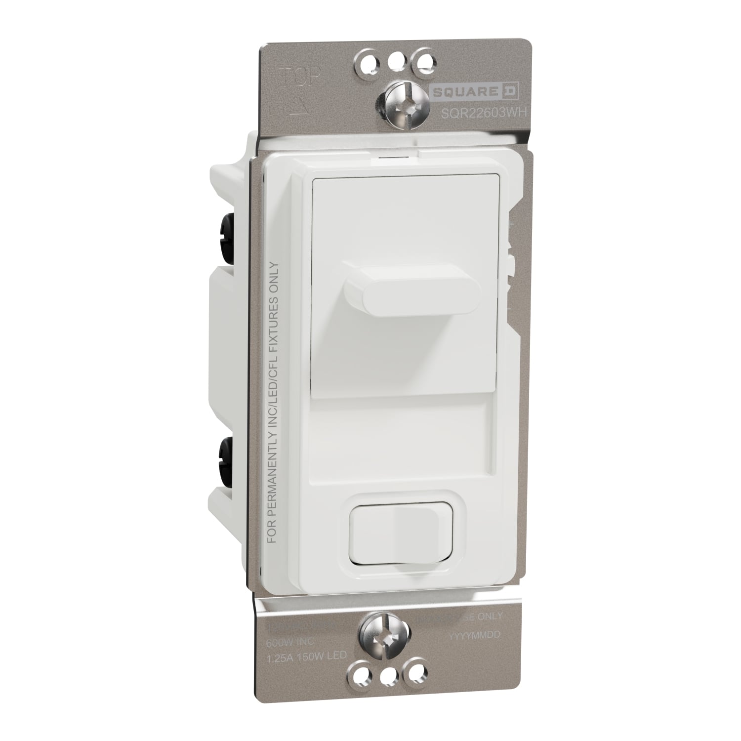 Dimmer, X Series, slide, 500W, single pole, 3 way, white, matte finish