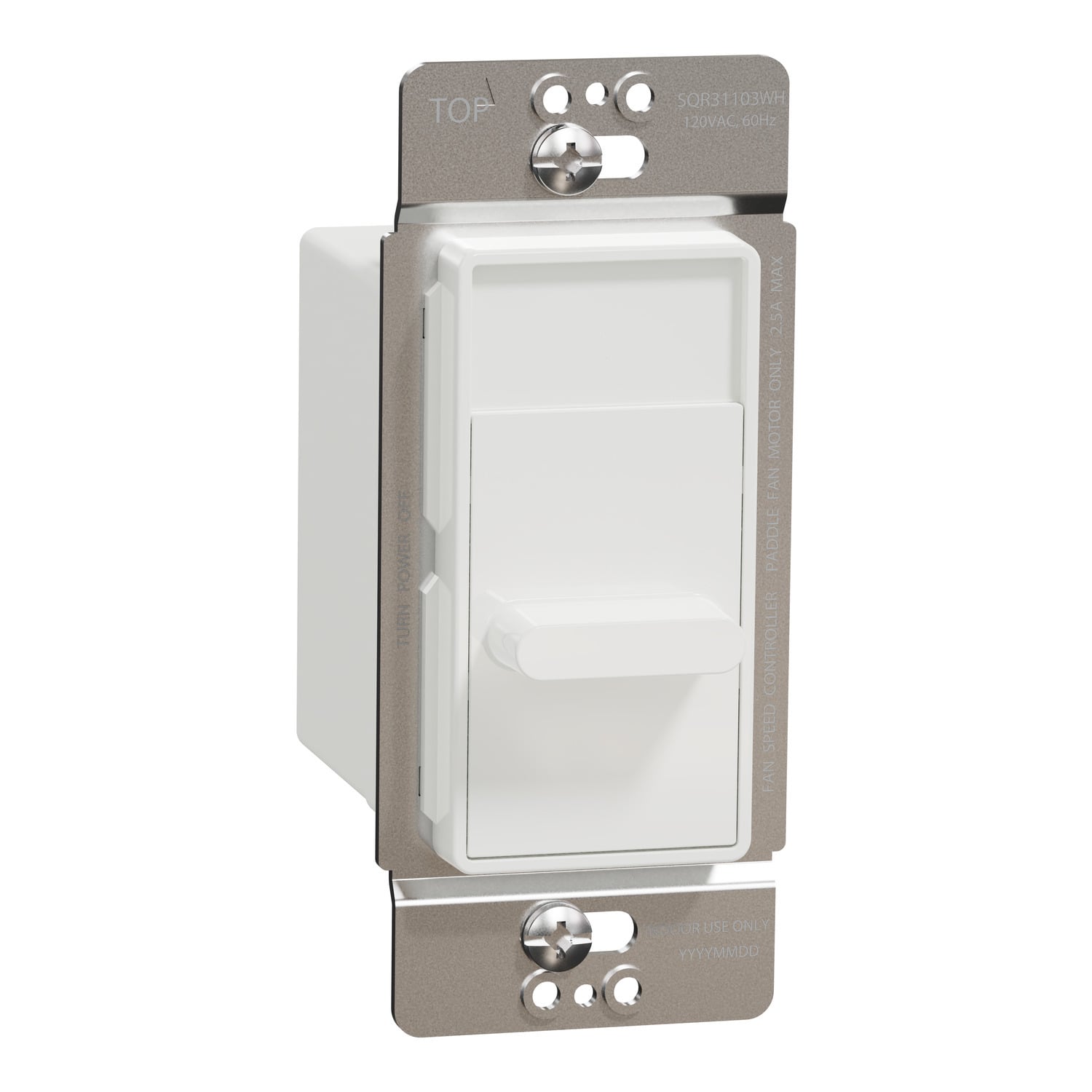 Fan speed controller, X Series, slide, single pole, 1 way, white, matte finish