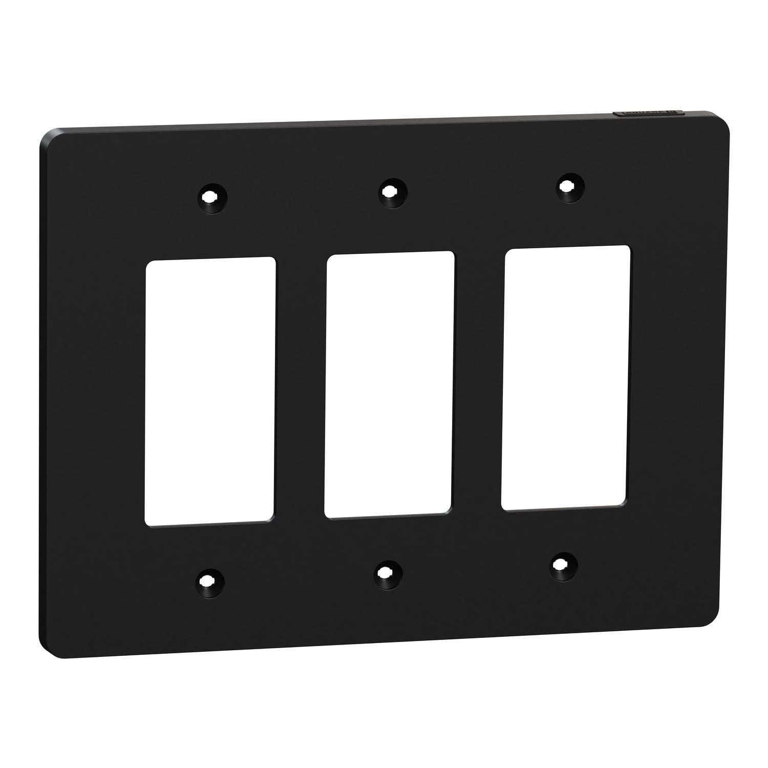 Cover frame, X Series, 3 gangs, screw fixed, mid sized plus, black, matte finish