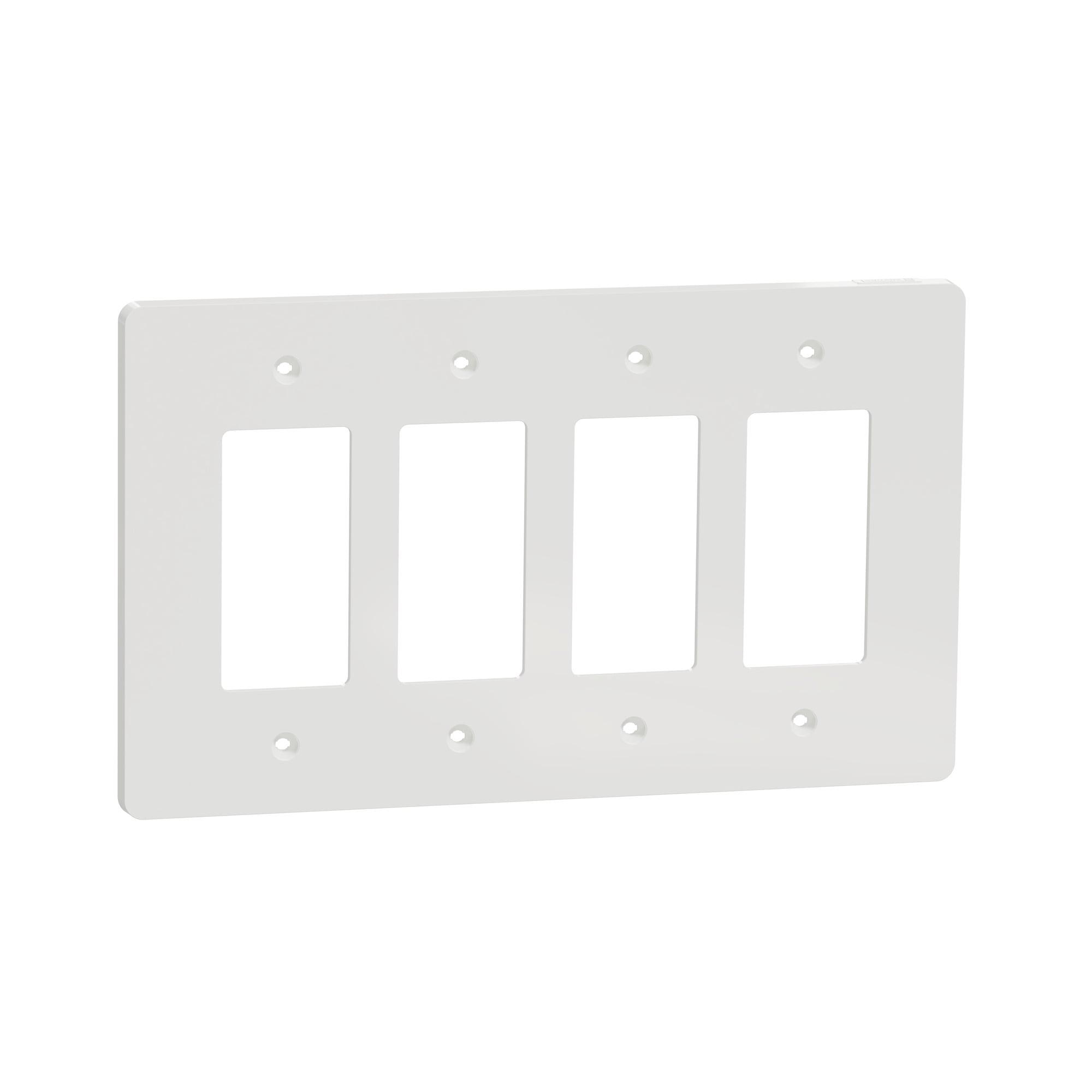 Cover frame, X Series, 4 gangs, screw fixed, mid sized, white, matte finish