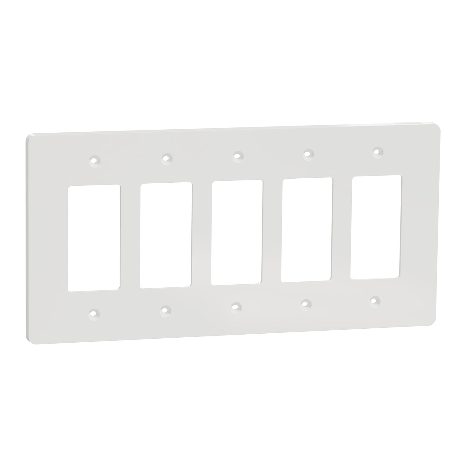 Cover frame, X Series, 5 gangs, screw fixed, mid sized plus, white, matte finish