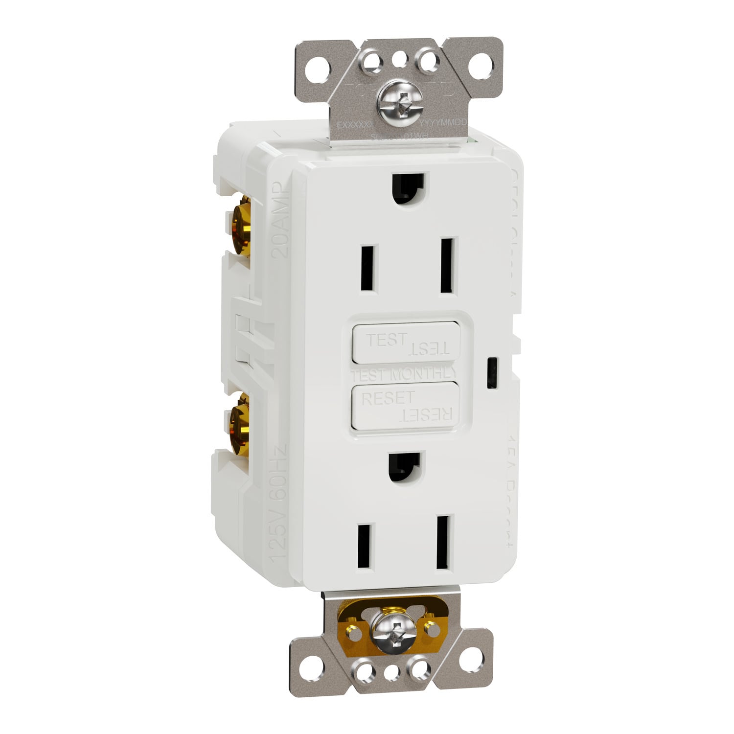 Socket-outlet, X Series, 15A, decorator, GFCI, tamper resistant, residential, white, matte finish
