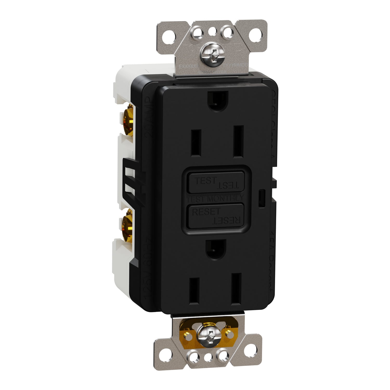 Socket-outlet, X Series, 15A, decorator, GFCI, tamper resistant, residential, black, matte finish